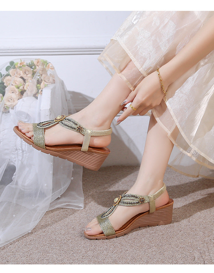 Comfortable & Stylish Rhinestone Wedge Sandals