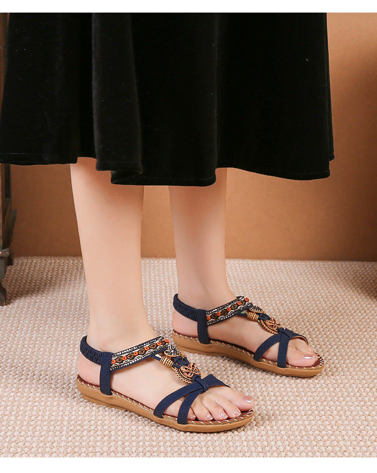 Bohemian Rhinestone Flat Toe Sandals