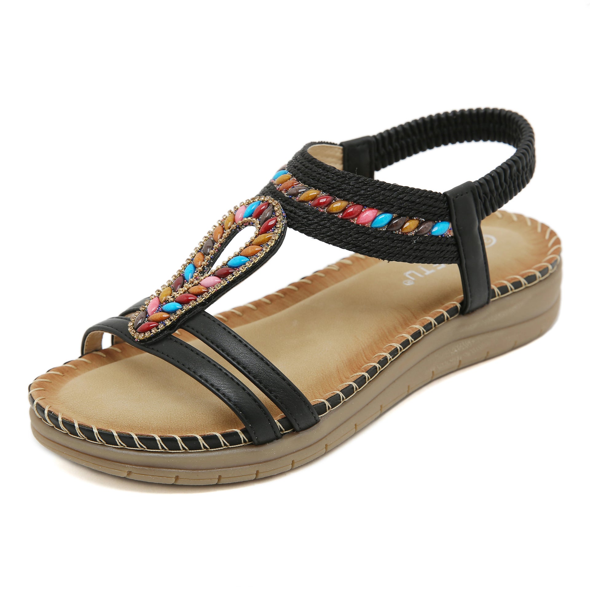 Bohemian Rhinestone Casual Comfortable Latex Flat Sandals