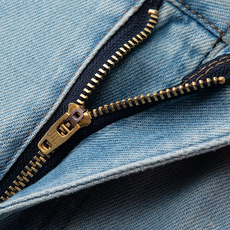 Embroidered Light Blue Straight-Leg Jeans