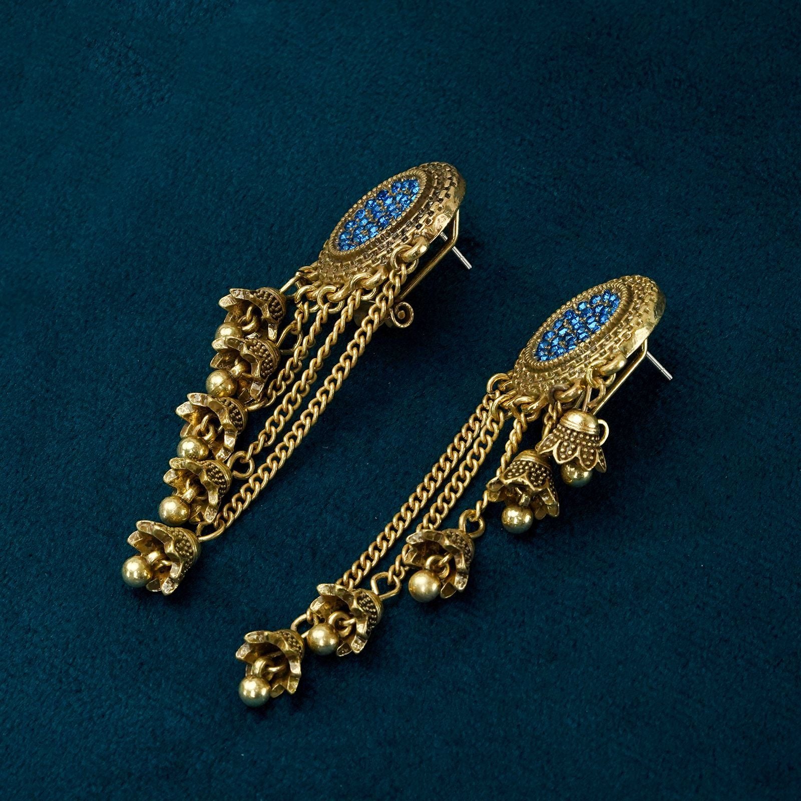 Vintage Metallic Flower Tassel Earrings