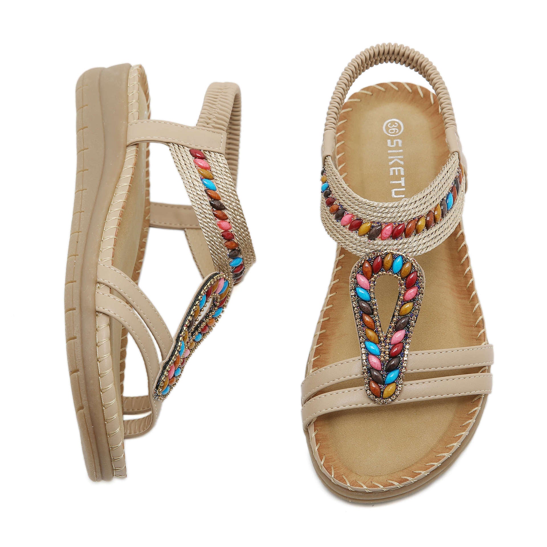 Bohemian Rhinestone Casual Comfortable Latex Flat Sandals