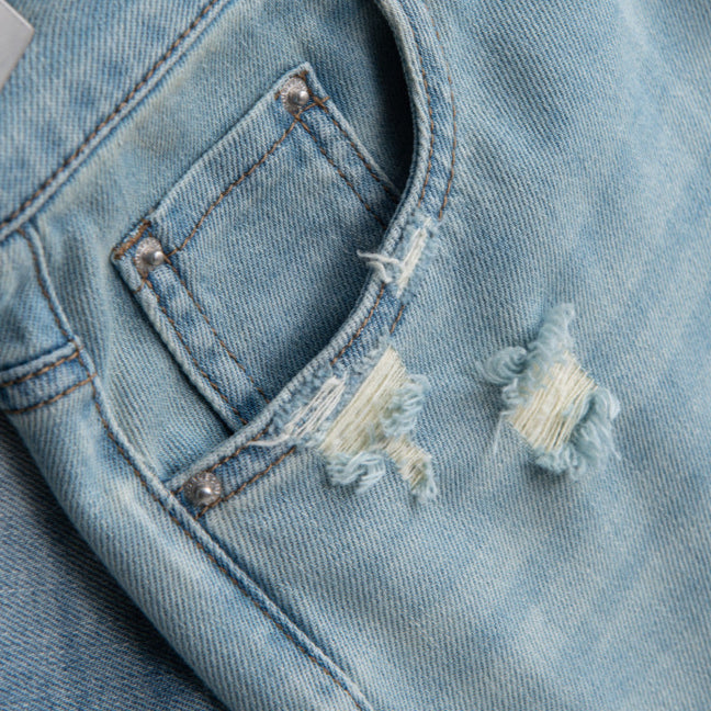 Embroidered Light Blue Straight-Leg Jeans