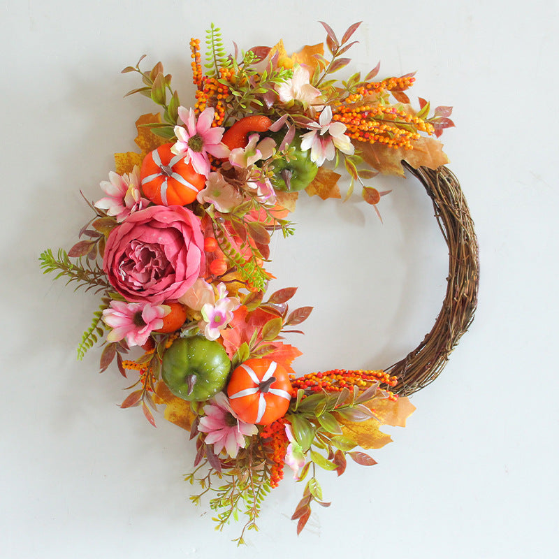 Porch Window Home Decor Pumpkin Cart Wreath