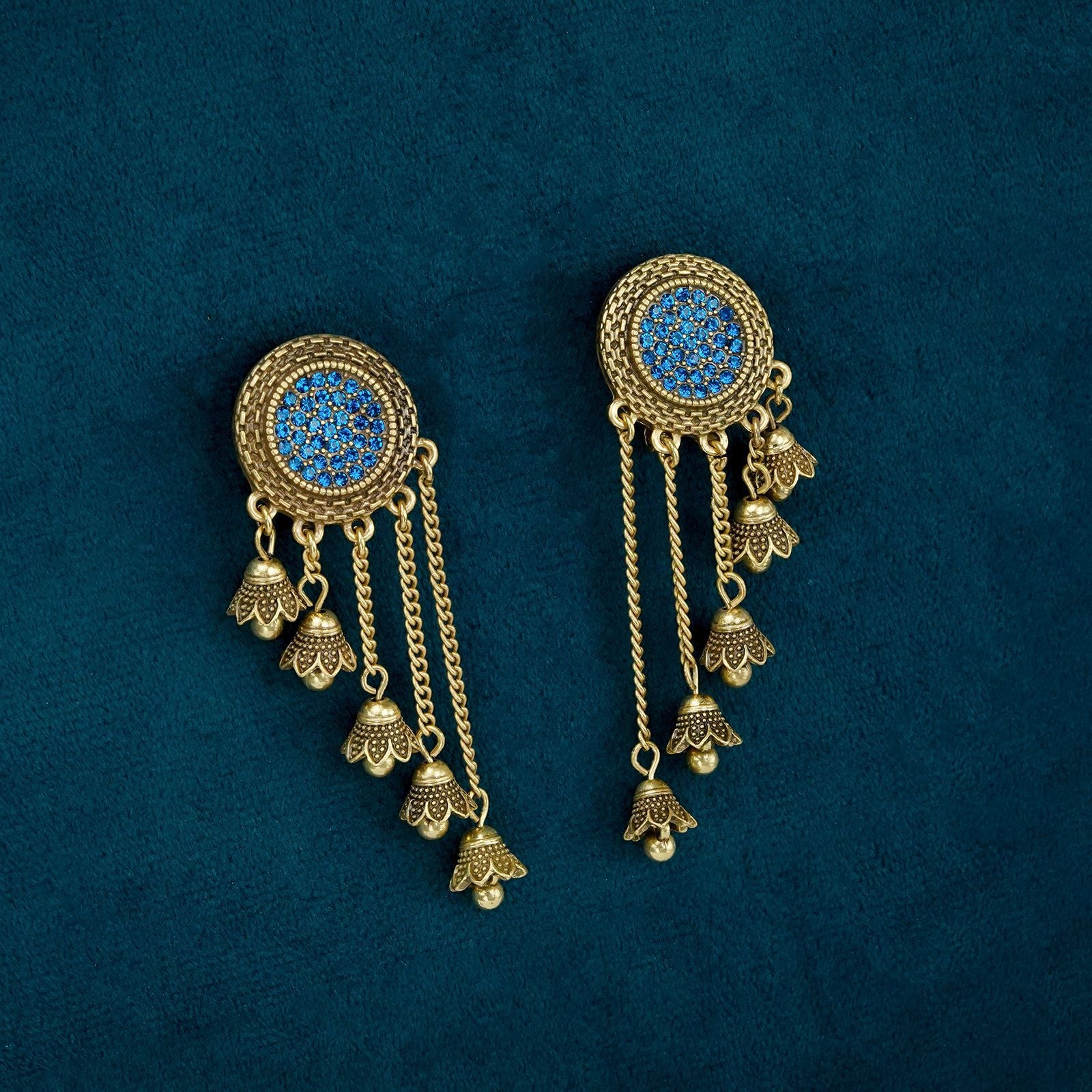 Vintage Metallic Flower Tassel Earrings