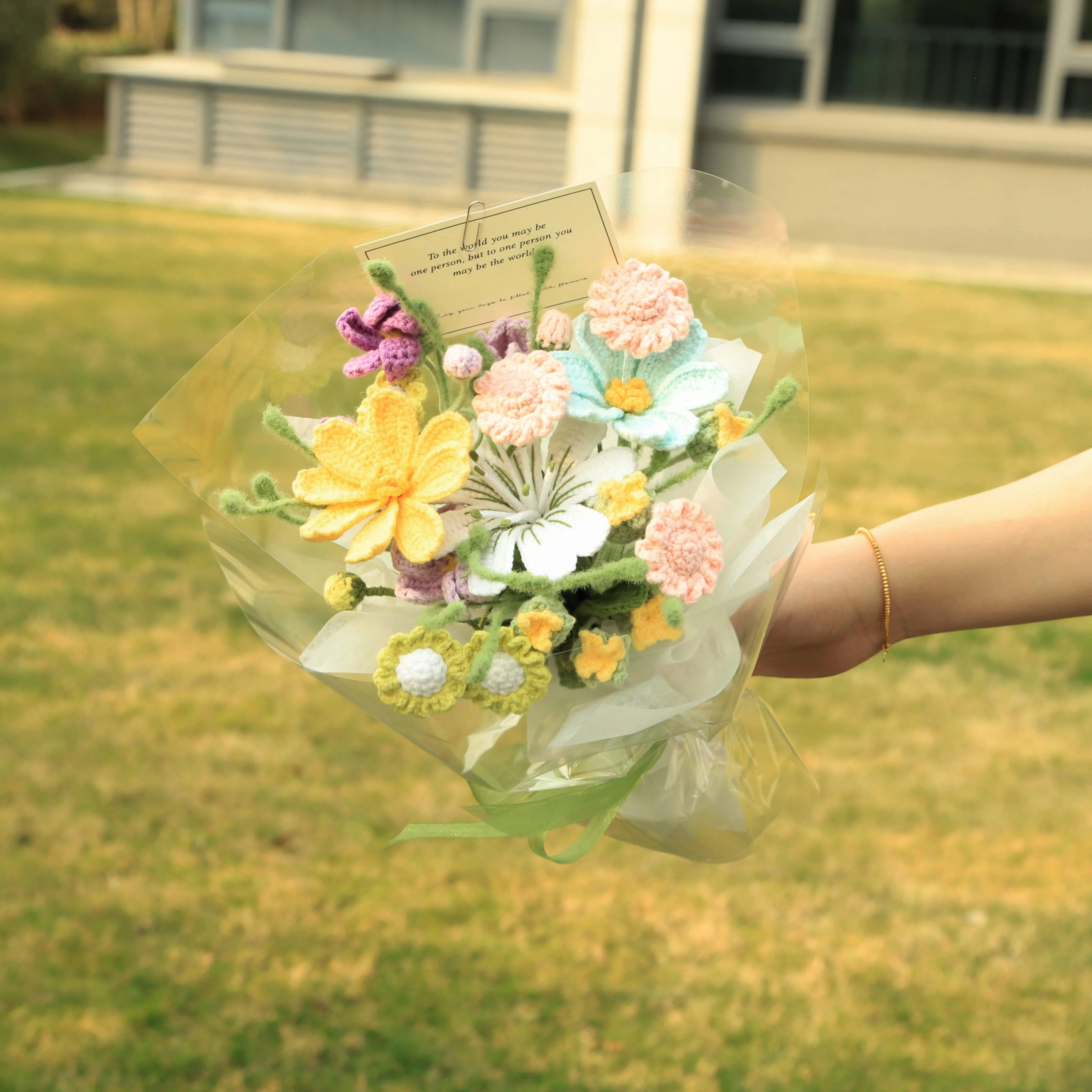 Handmade Hyacinth Goblet Rose Knitted Bouquet