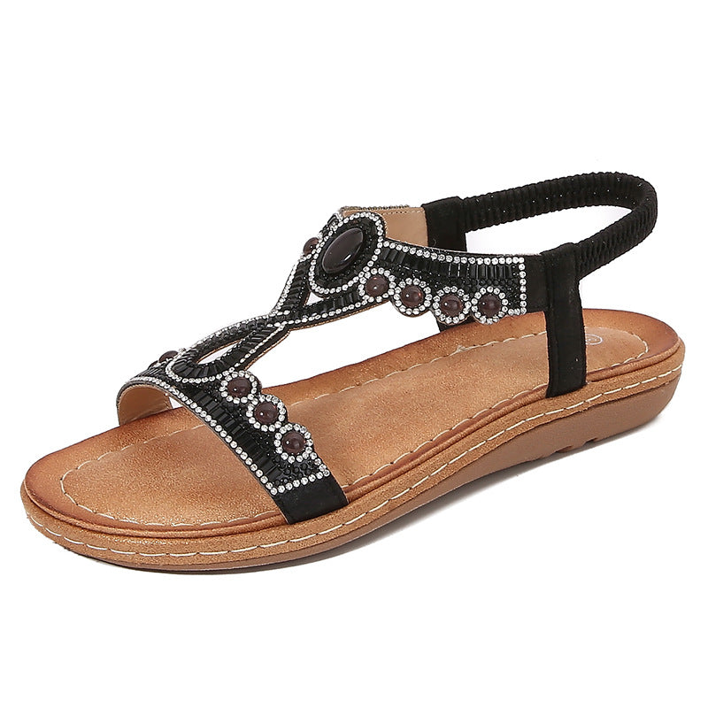 Bohemian Rhinestone Flat Toe Sandals