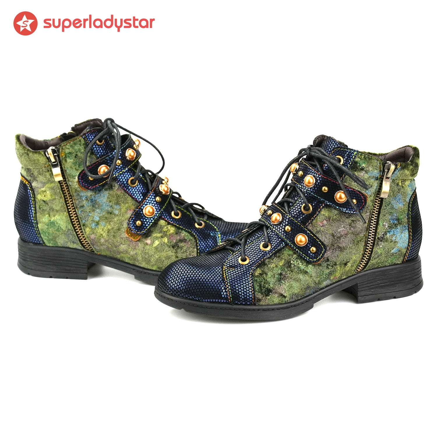 Vintage Metallic -geprägte Wildleder -Knöchelstiefel