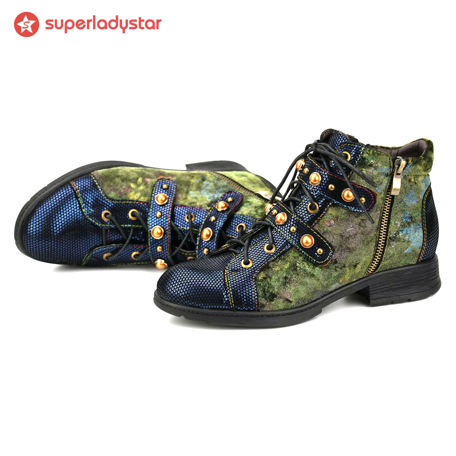 Vintage Metallic -geprägte Wildleder -Knöchelstiefel