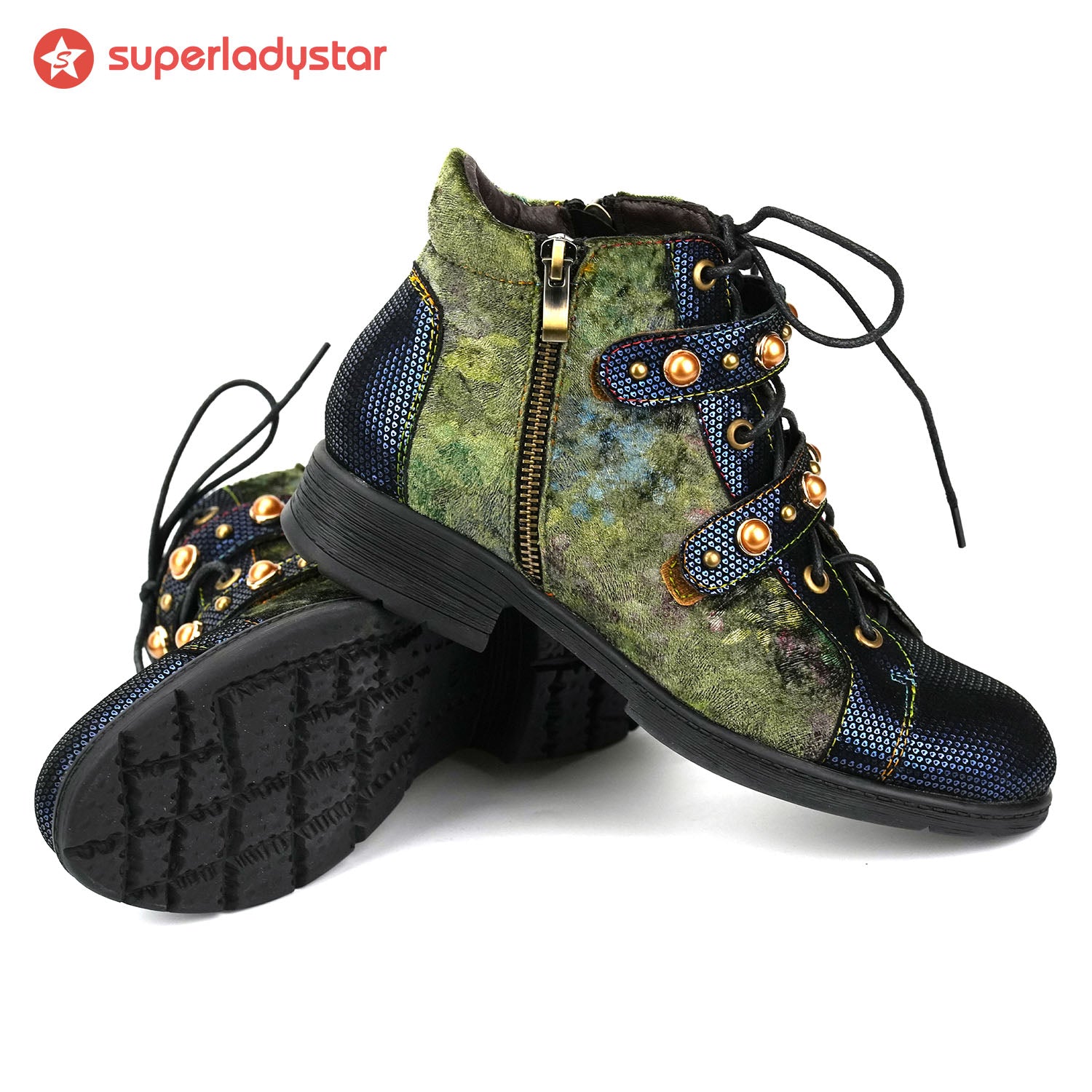 Vintage Metallic -geprägte Wildleder -Knöchelstiefel