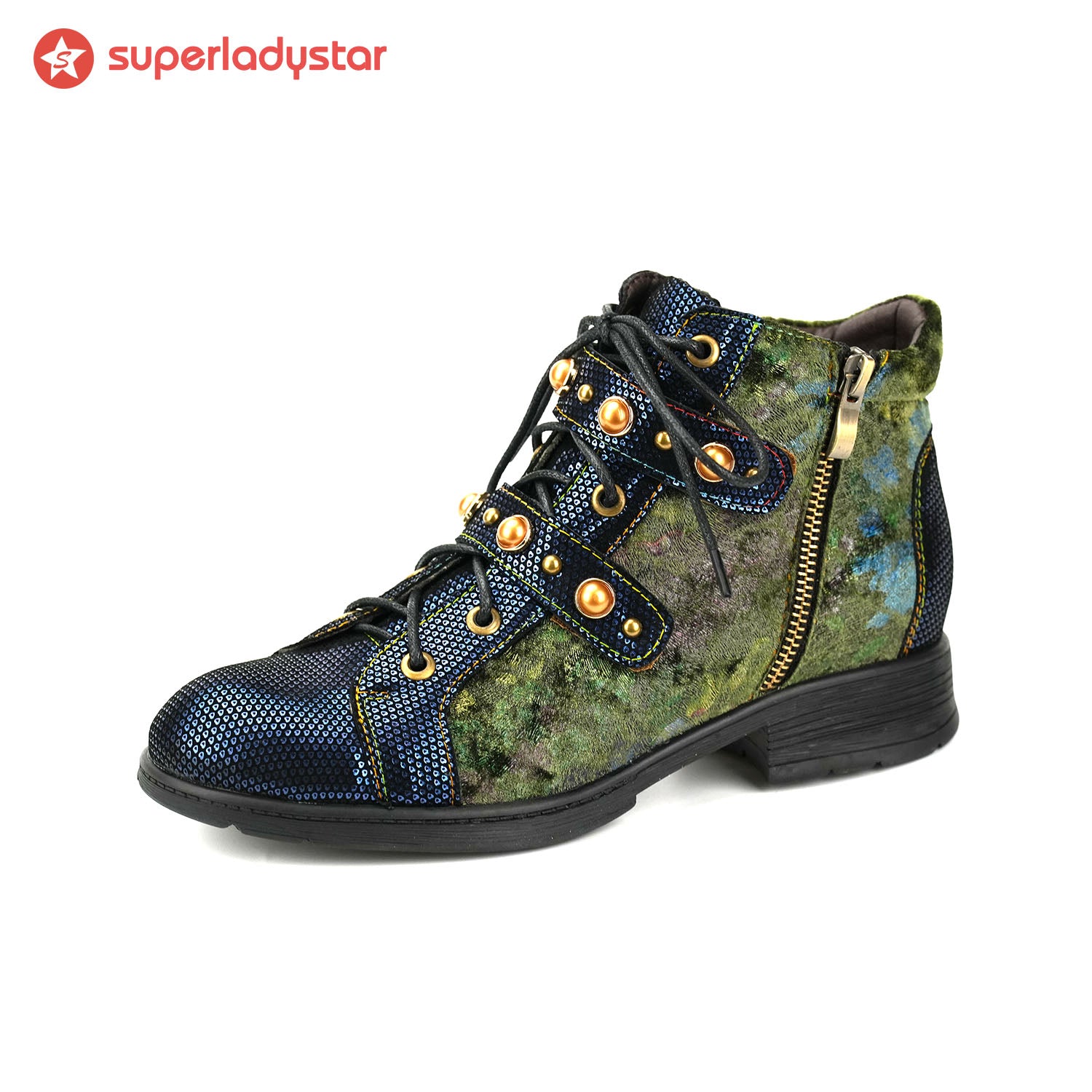 Vintage Metallic -geprägte Wildleder -Knöchelstiefel