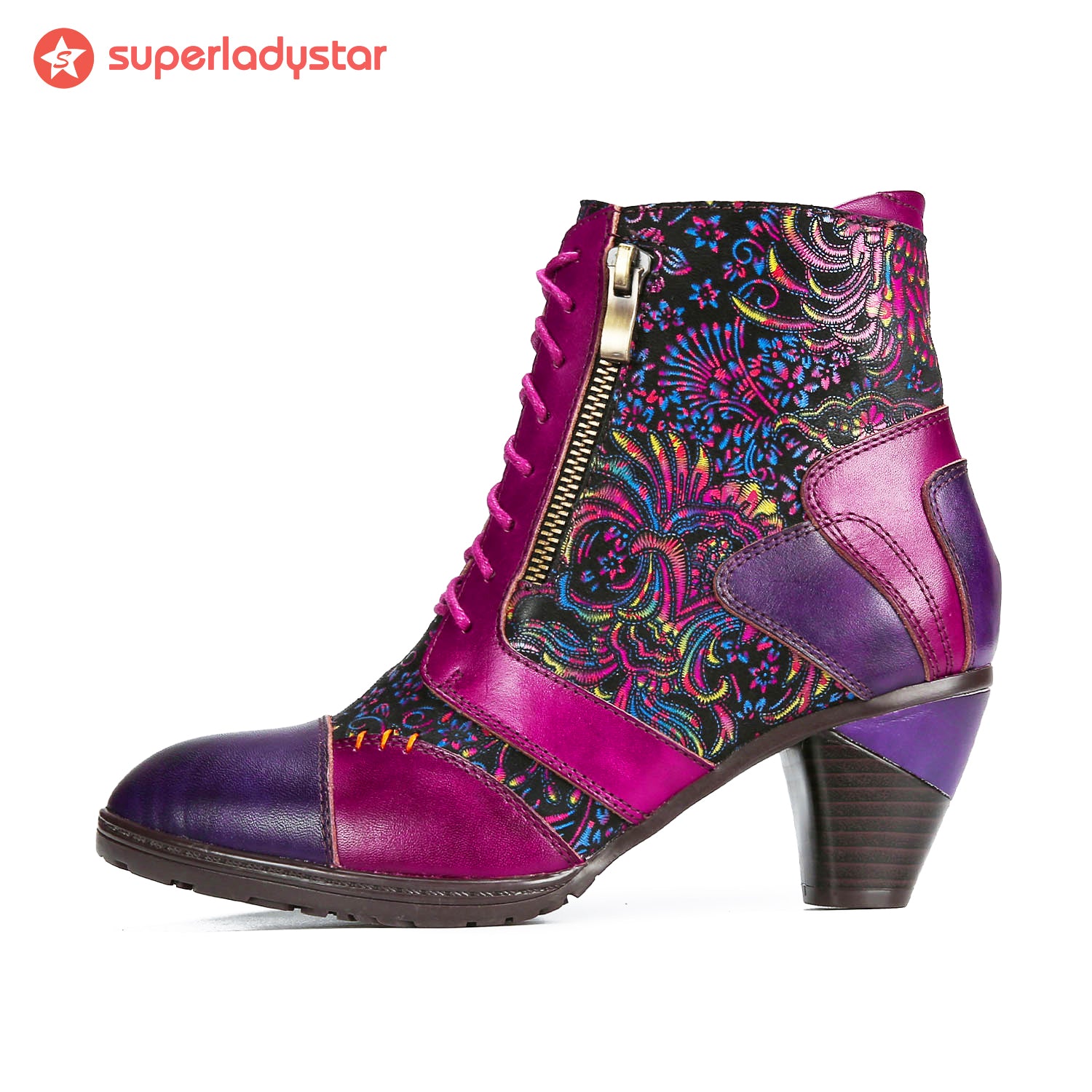 Botas de retalhos de couro feitas à mão retro