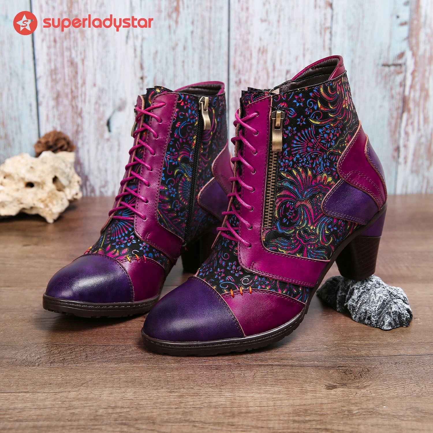 Botas de retalhos de couro feitas à mão retro