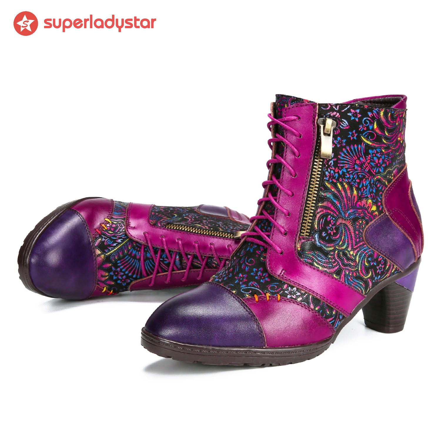 Botas de retalhos de couro feitas à mão retro