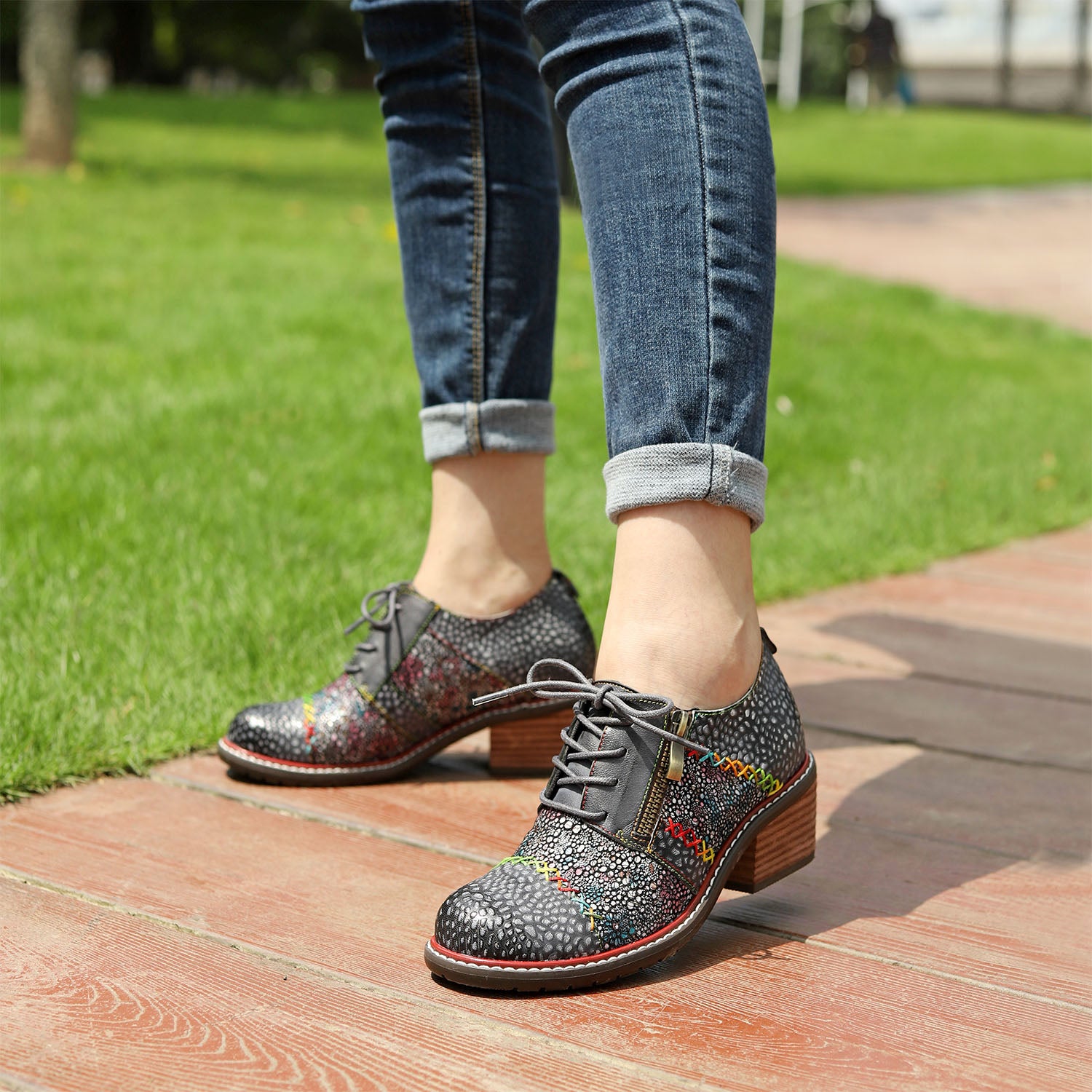 Sapatos planos de moda de couro feitos à mão vintage