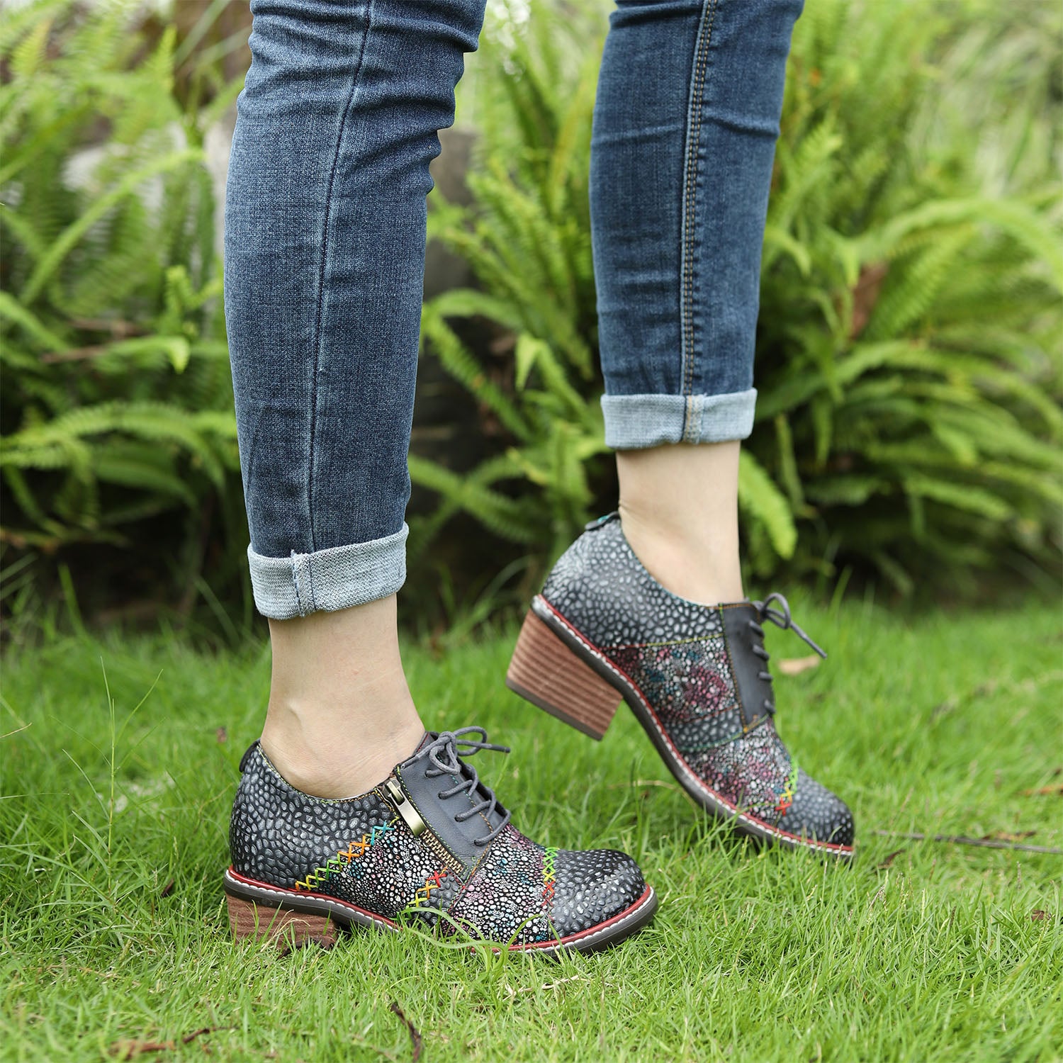 Sapatos planos de moda de couro feitos à mão vintage