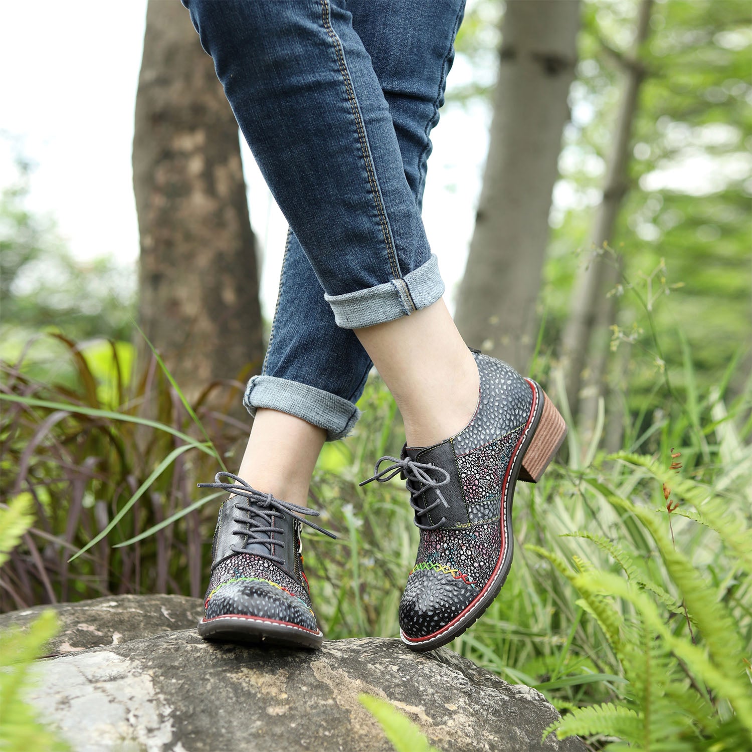 Sapatos planos de moda de couro feitos à mão vintage
