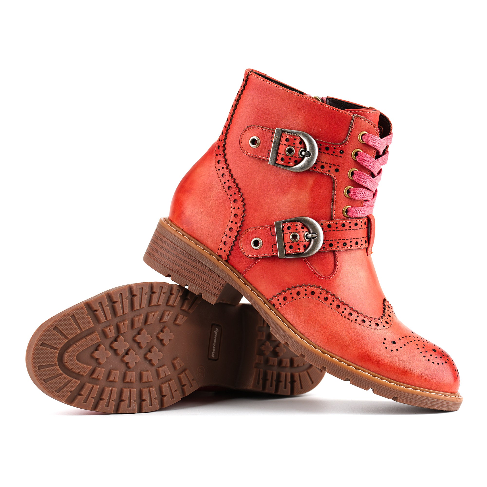 Retro Chic Brogue Buckle Ankle Boots