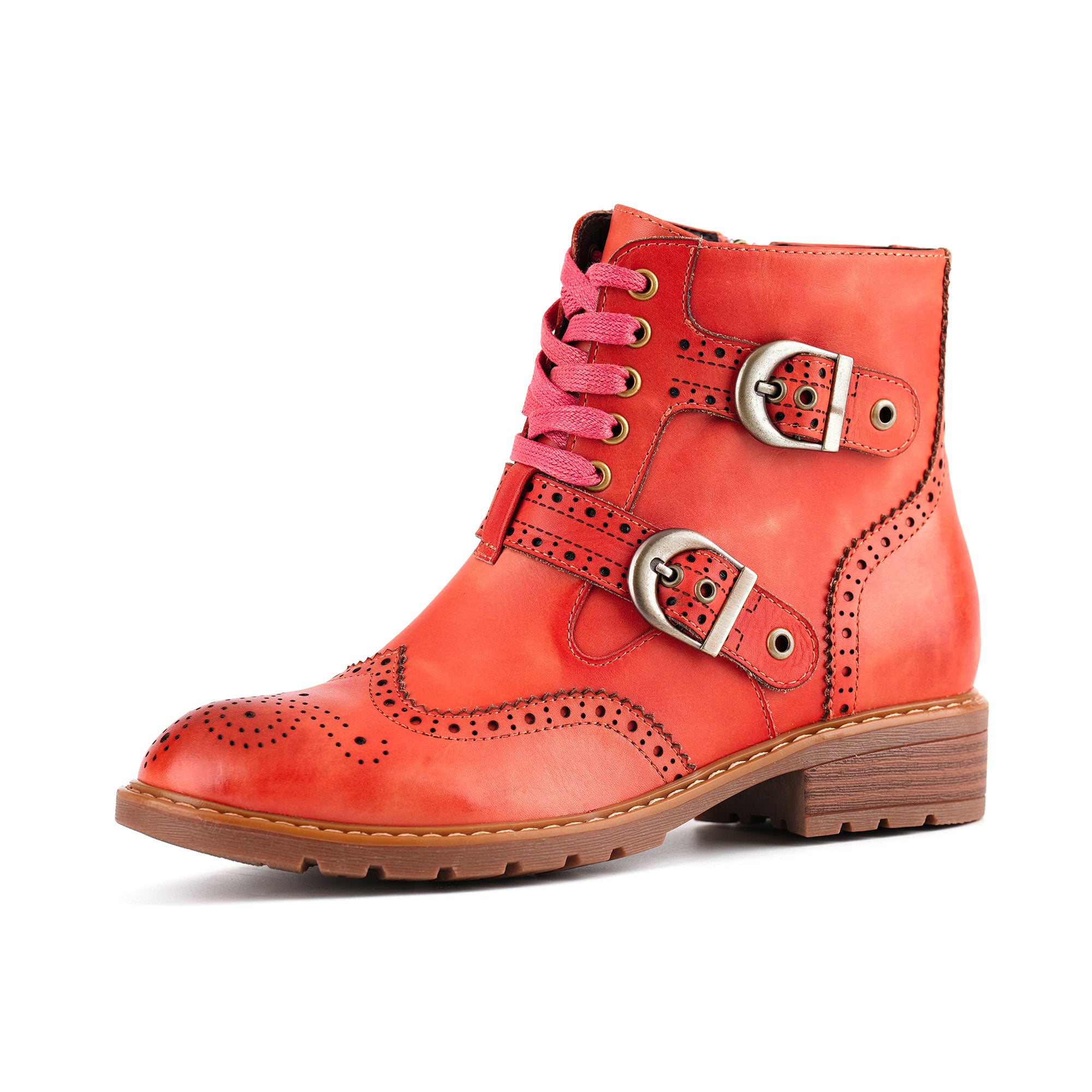 Retro Chic Brogue Buckle Ankle Boots