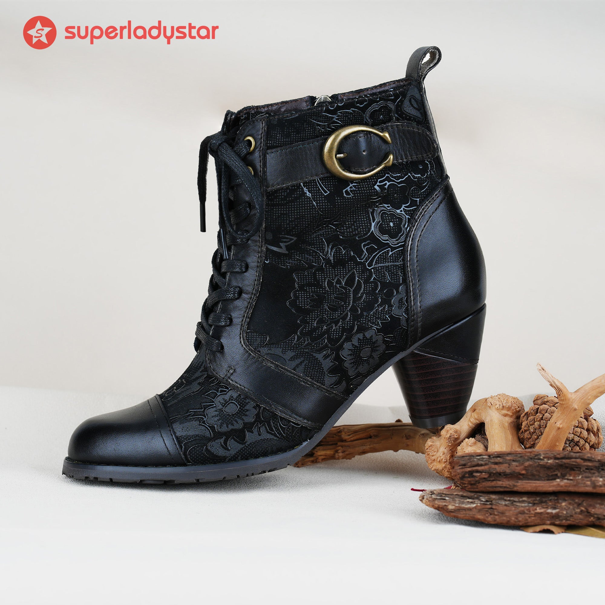 Timeless Grace Floral Lace-Up Ankle Boots