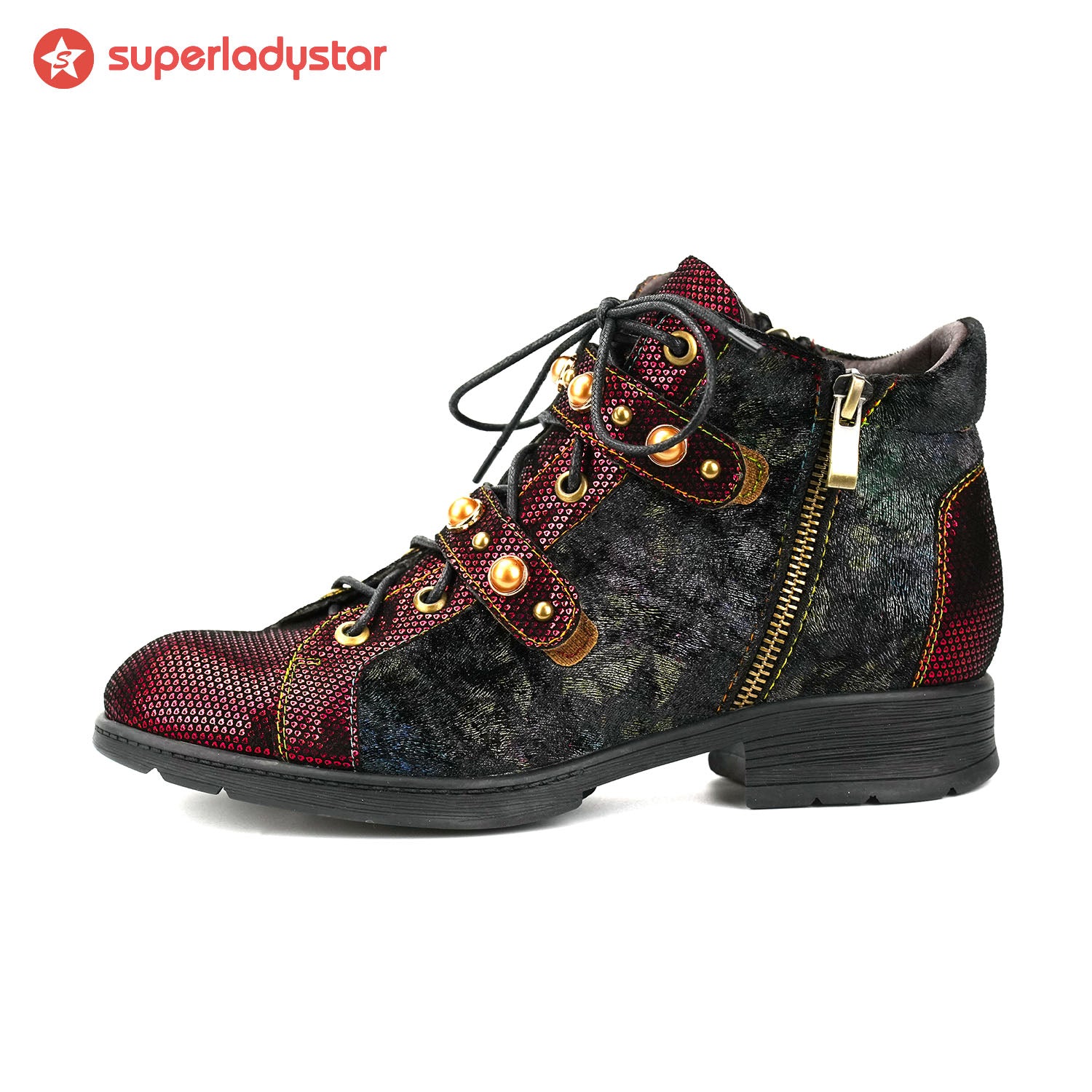 Vintage Metallic -geprägte Wildleder -Knöchelstiefel