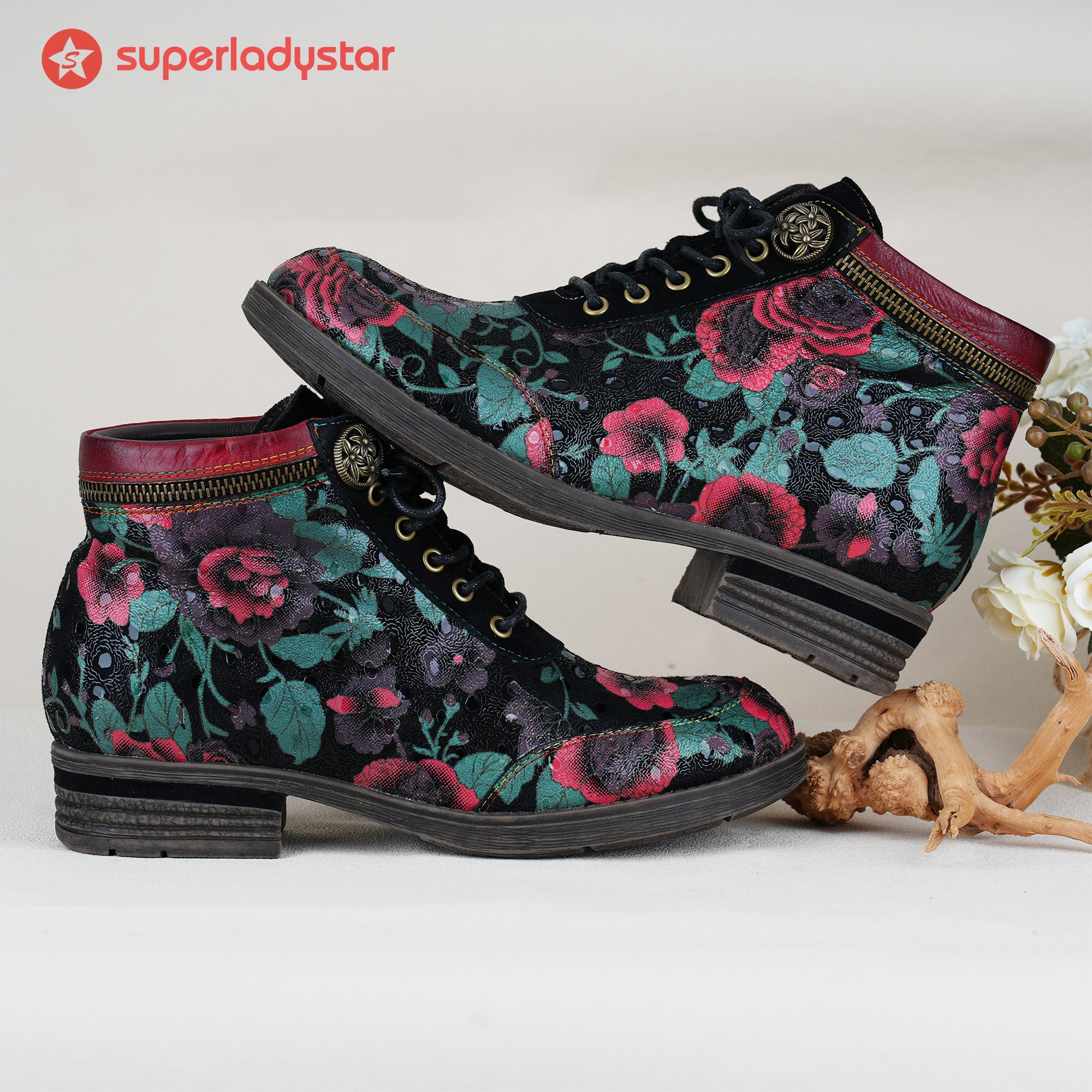 Botas de tapeçaria floral de tapeçaria vintage