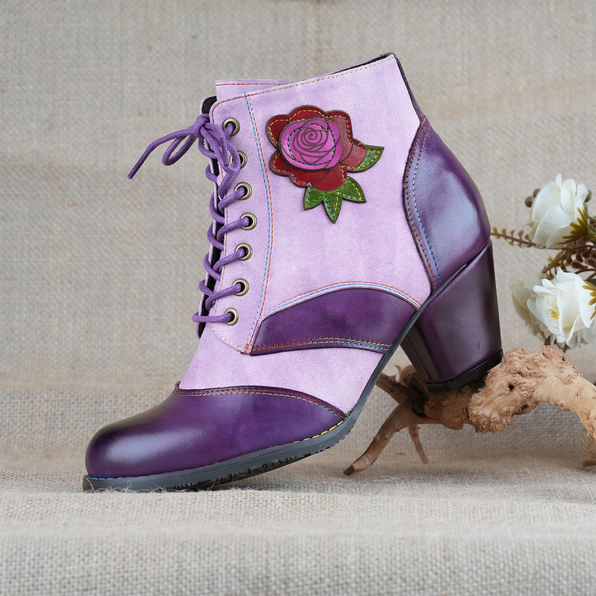 Stivali alla caviglia rosa viola