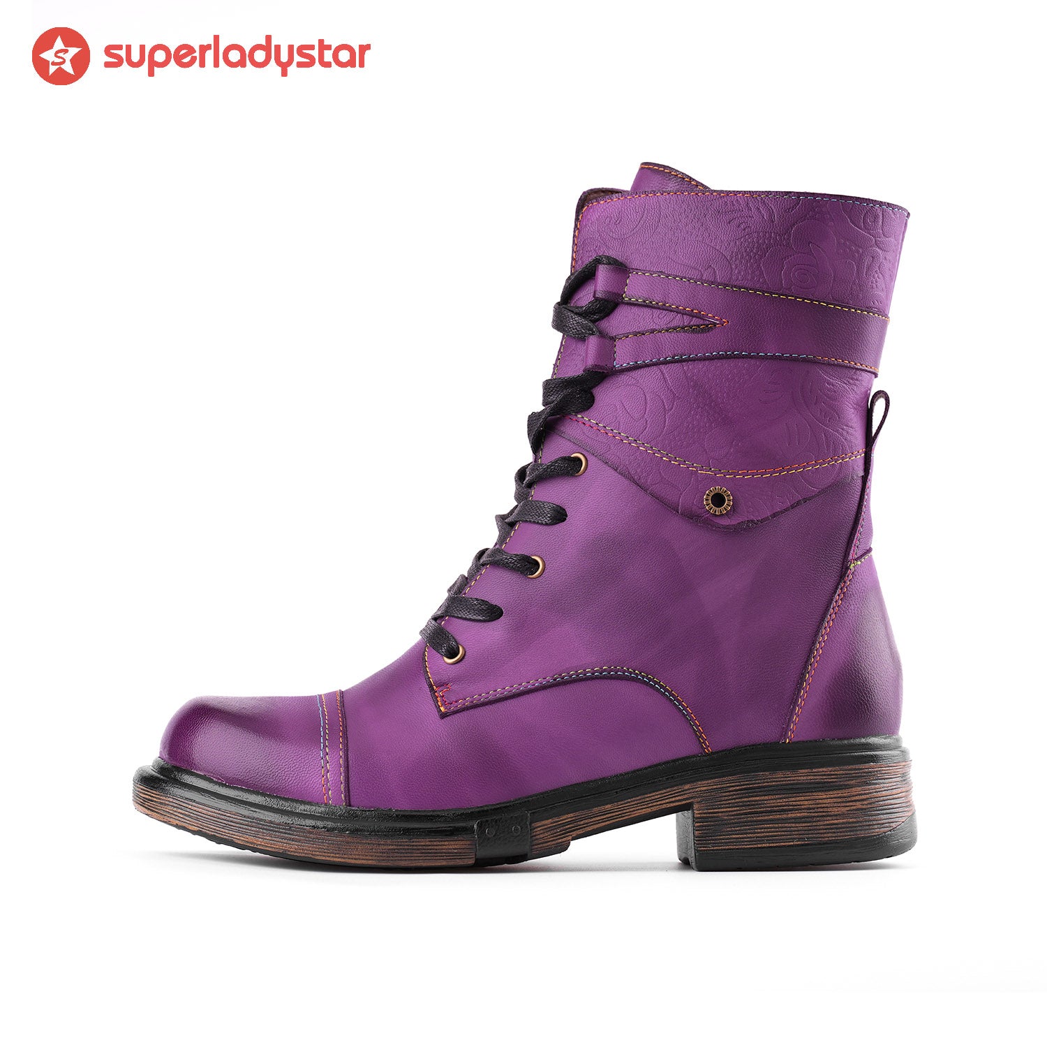 Comfortable Genuine Leather Boots With Laces And Inside Zippers