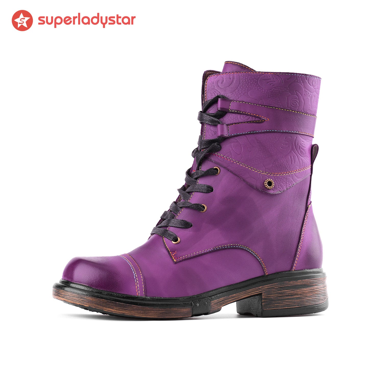 Comfortable Genuine Leather Boots With Laces And Inside Zippers