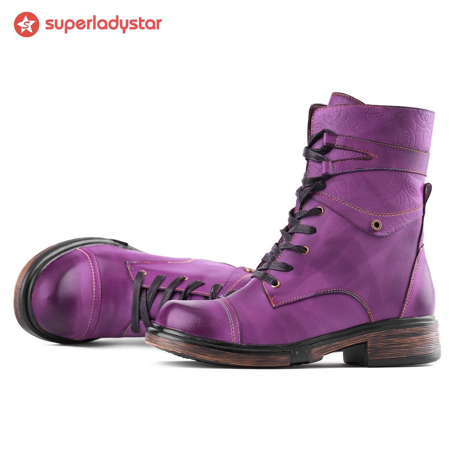 Comfortable Genuine Leather Boots With Laces And Inside Zippers