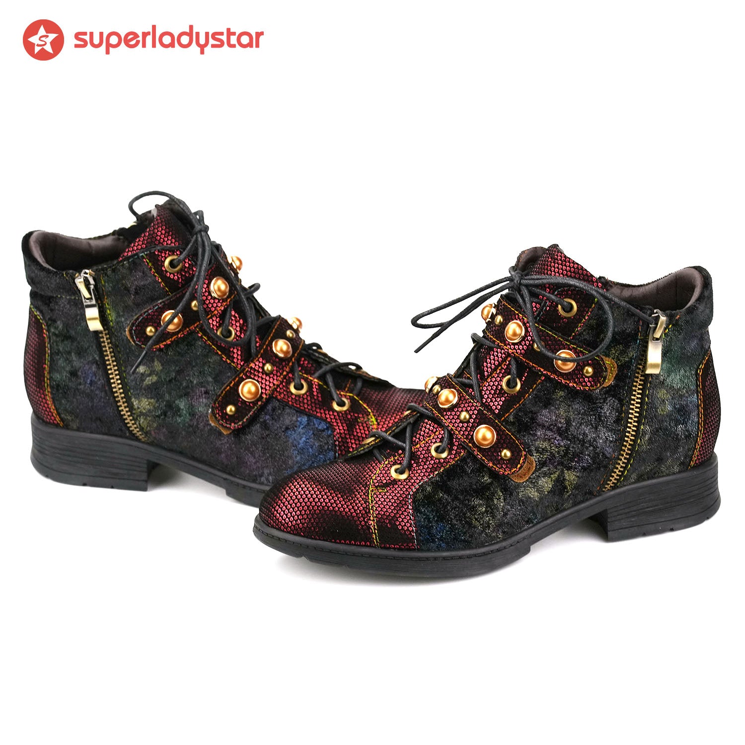 Vintage Metallic -geprägte Wildleder -Knöchelstiefel
