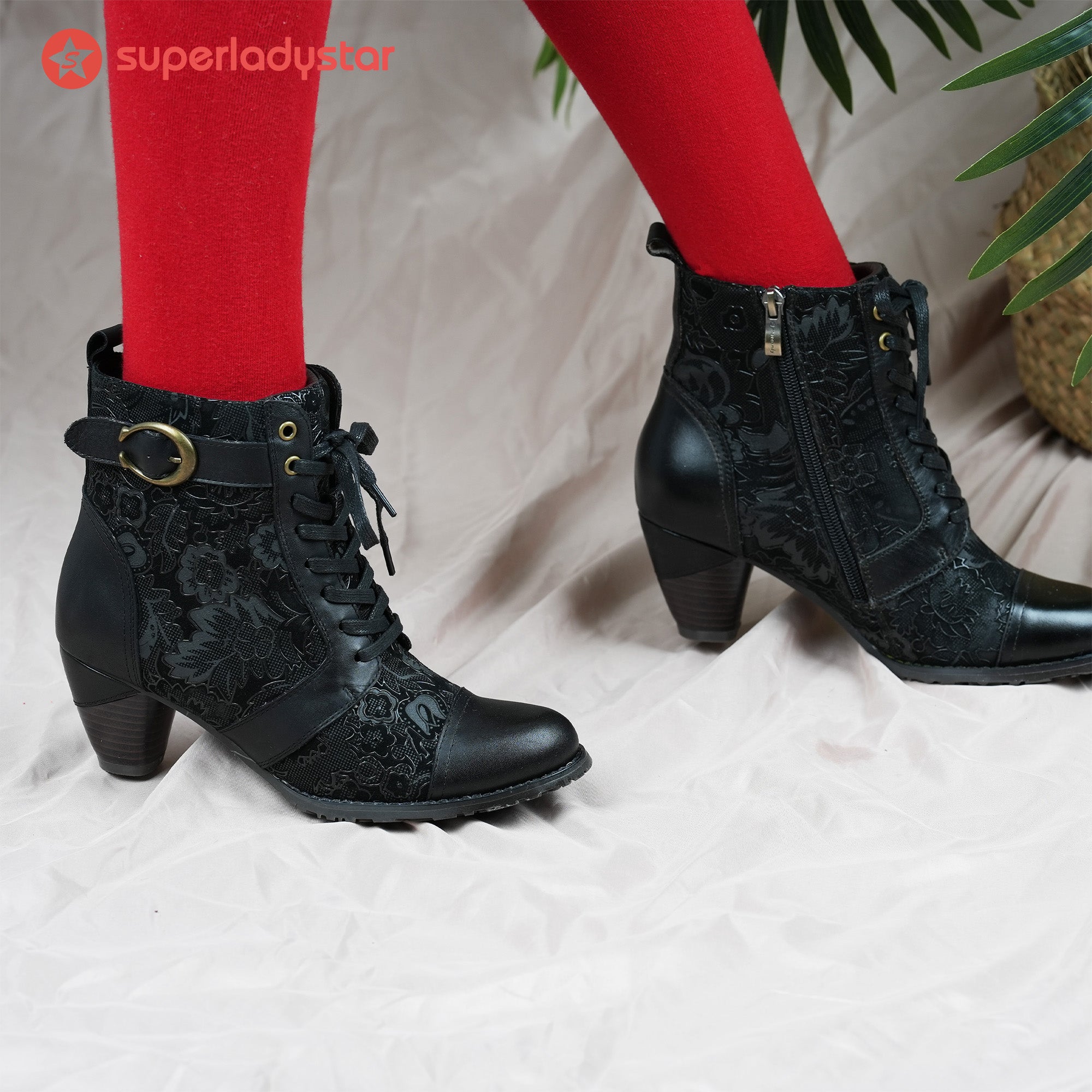 Timeless Grace Floral Lace-Up Ankle Boots