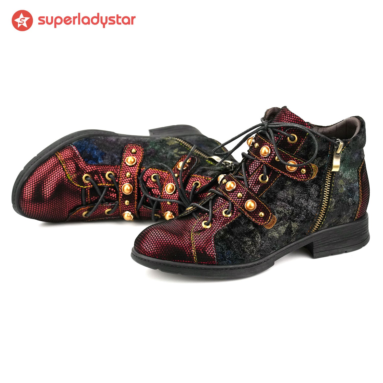 Vintage Metallic -geprägte Wildleder -Knöchelstiefel