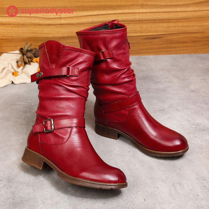 Retro Handmade Creased Leather Boots