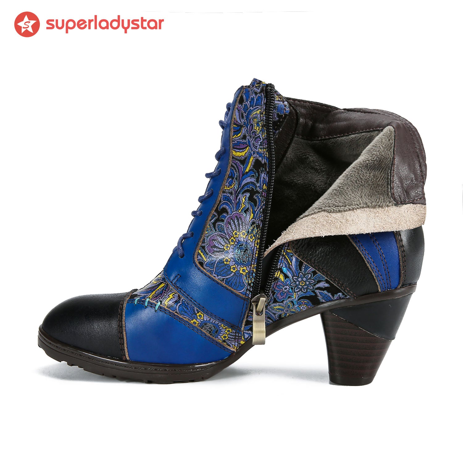 Botas de retalhos de couro feitas à mão retro