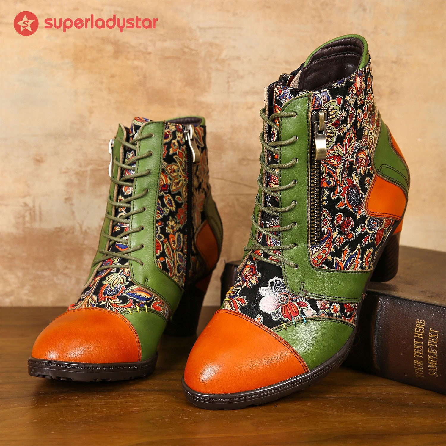 Botas de retalhos de couro feitas à mão retro