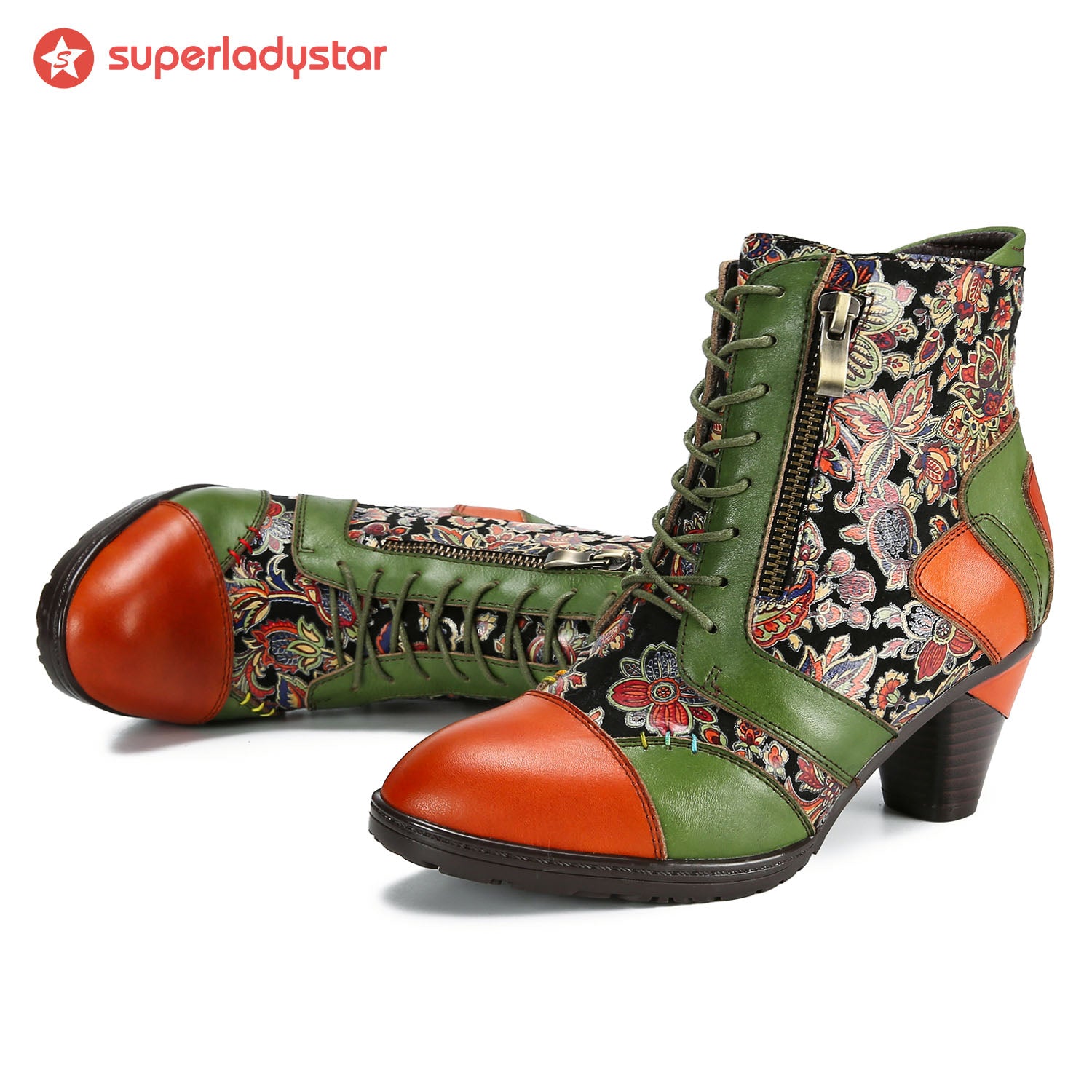 Botas de retalhos de couro feitas à mão retro