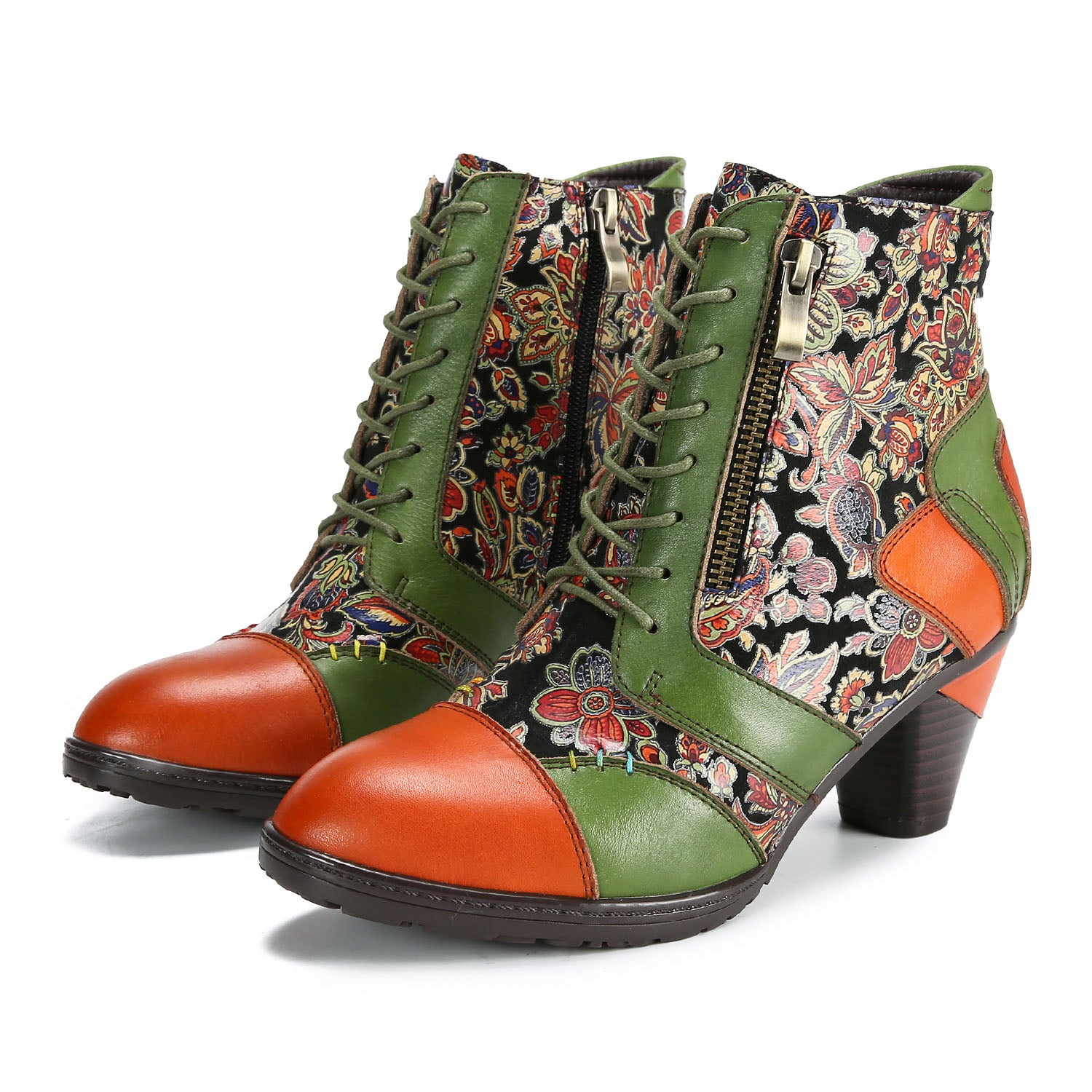 Botas de retalhos de couro feitas à mão retro