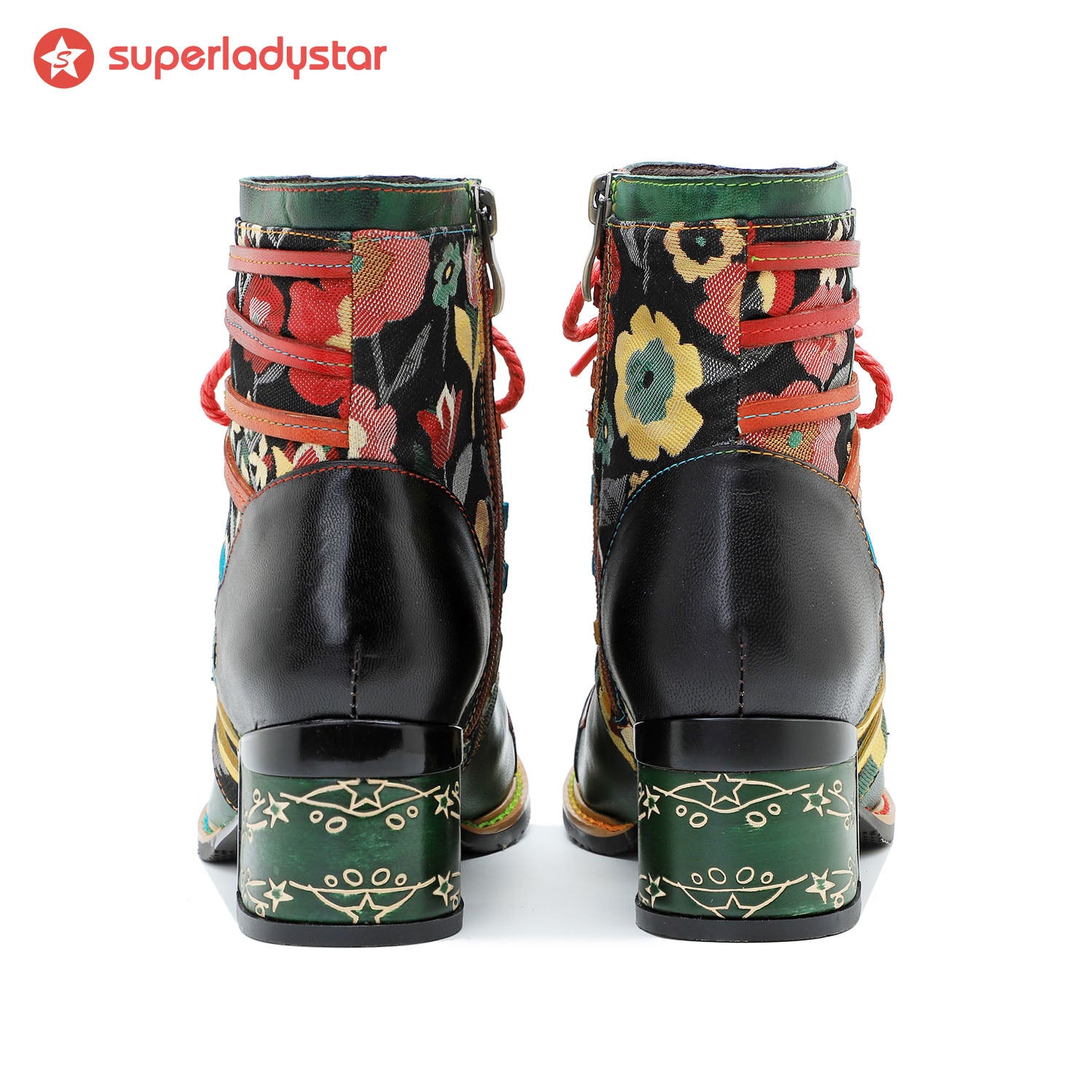Bottes de cheville de patchwork colorée artisanale vintage