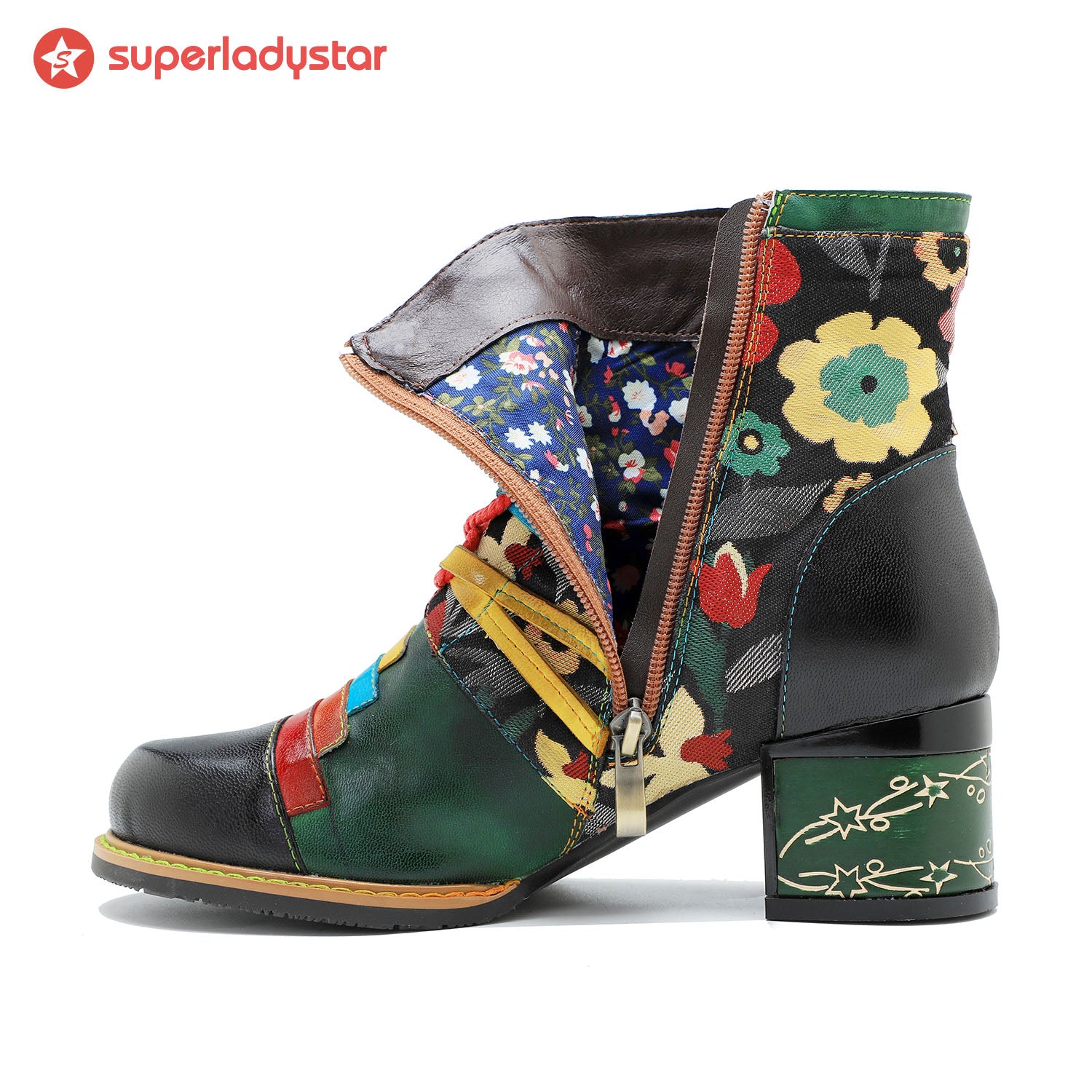 Bottes de cheville de patchwork colorée artisanale vintage