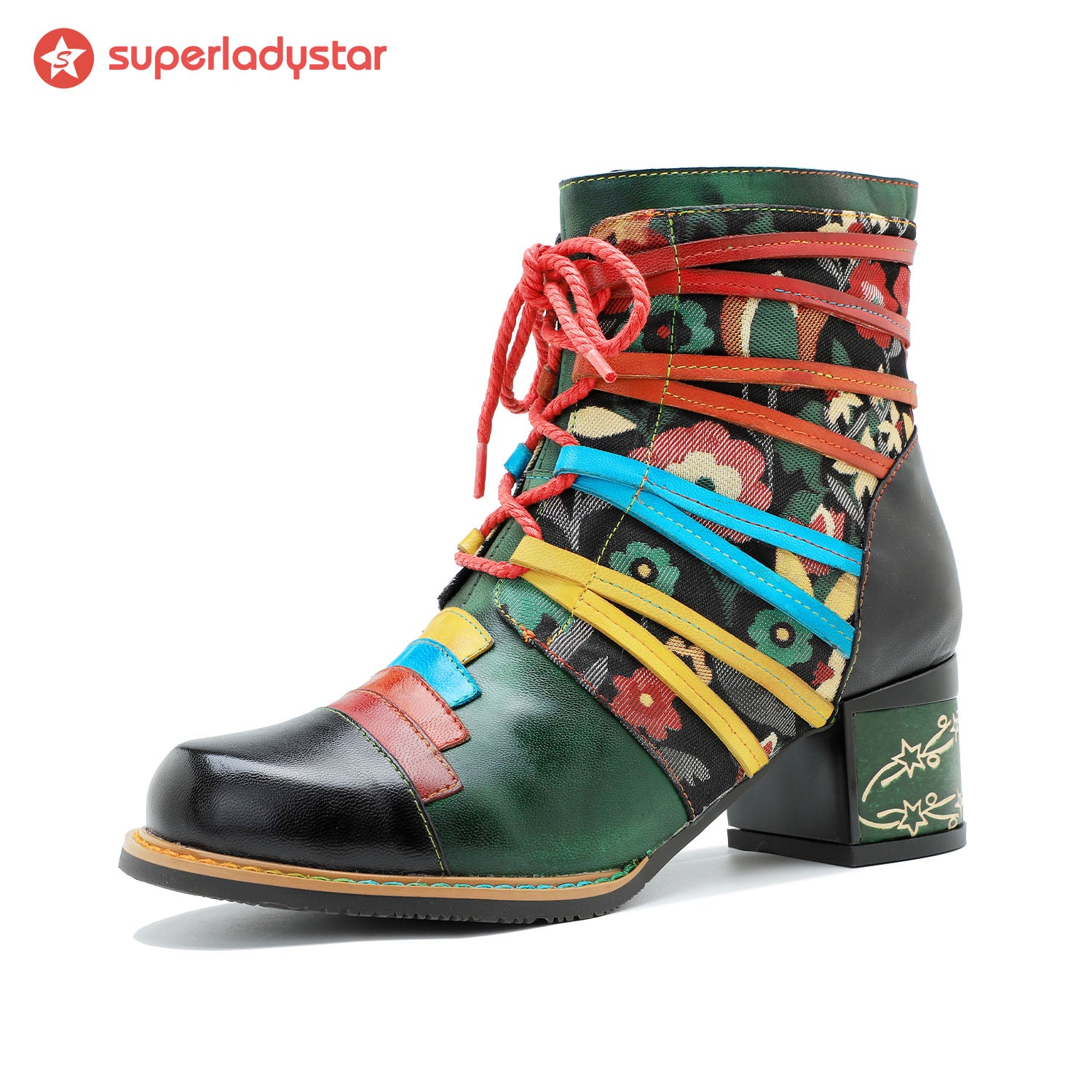 Bottes de cheville de patchwork colorée artisanale vintage