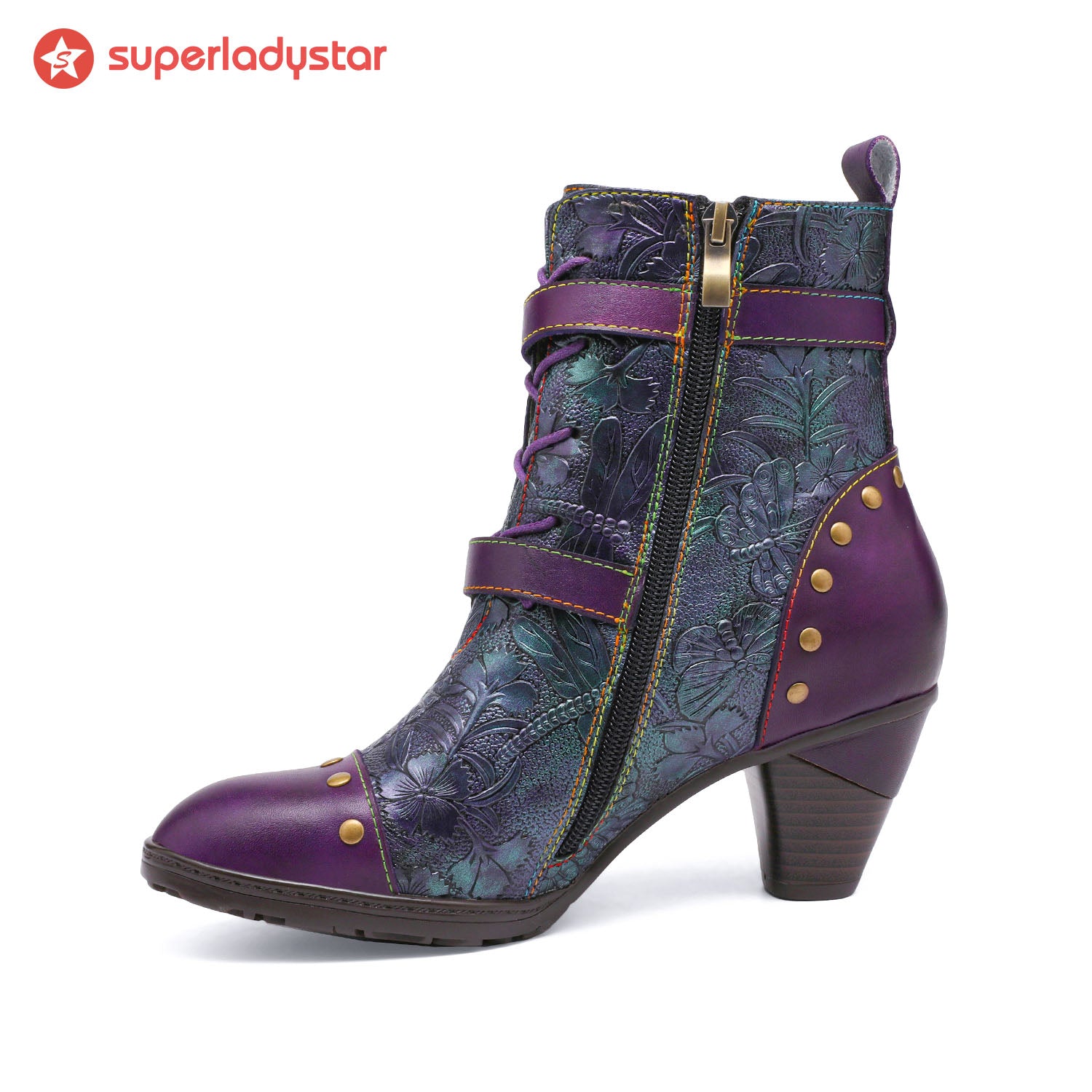 Botas de couro genuíno pintado de retro