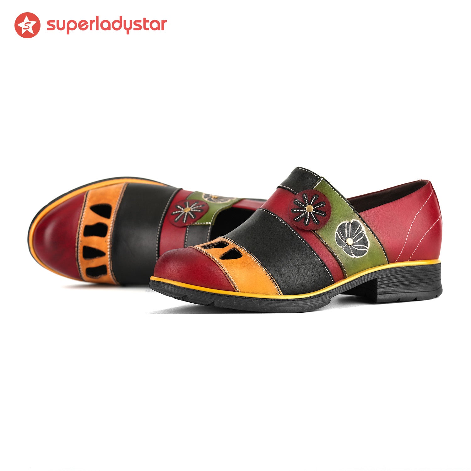 Floral Color-Block Loafers Flats
