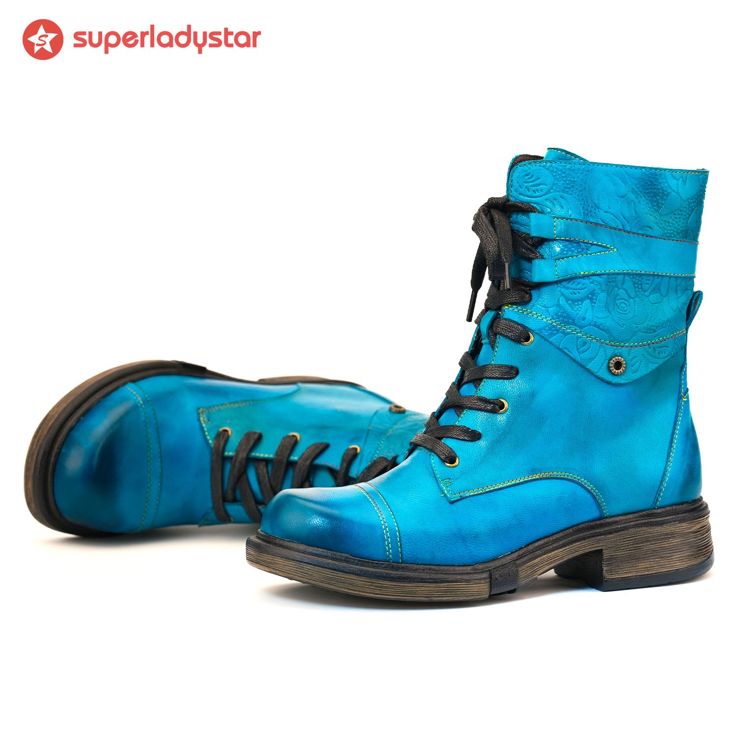 Comfortable Genuine Leather Boots With Laces And Inside Zippers