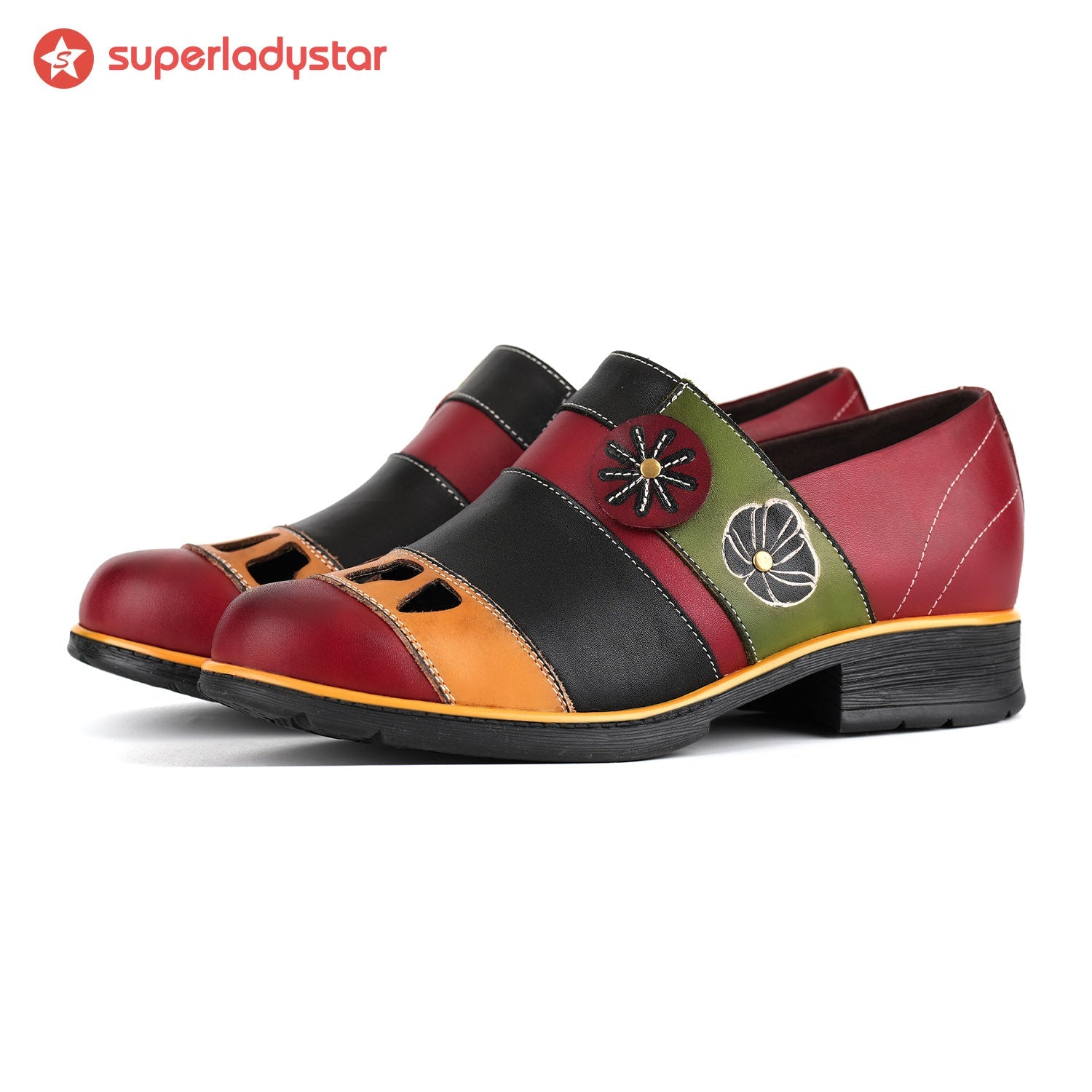 Floral Color-Block Loafers Flats