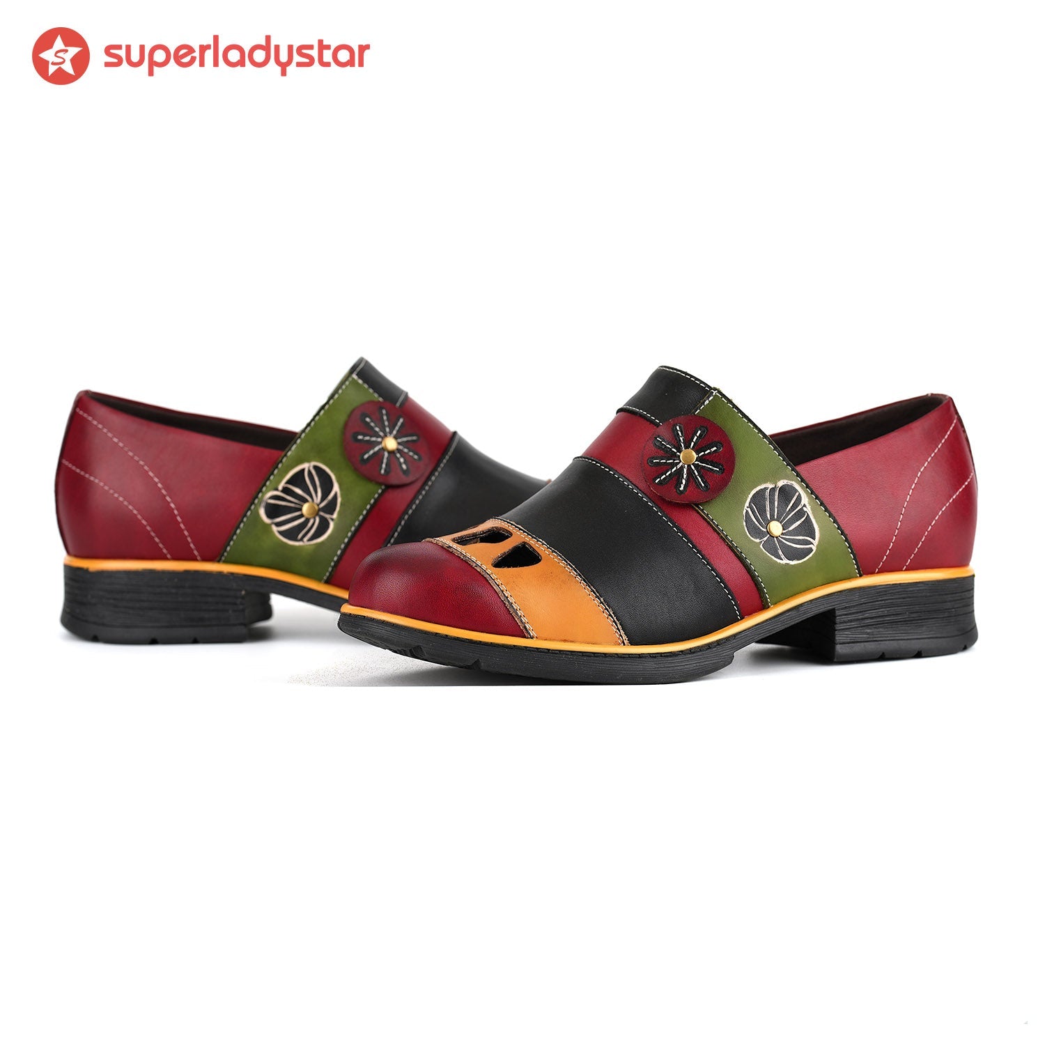Floral Color-Block Loafers Flats