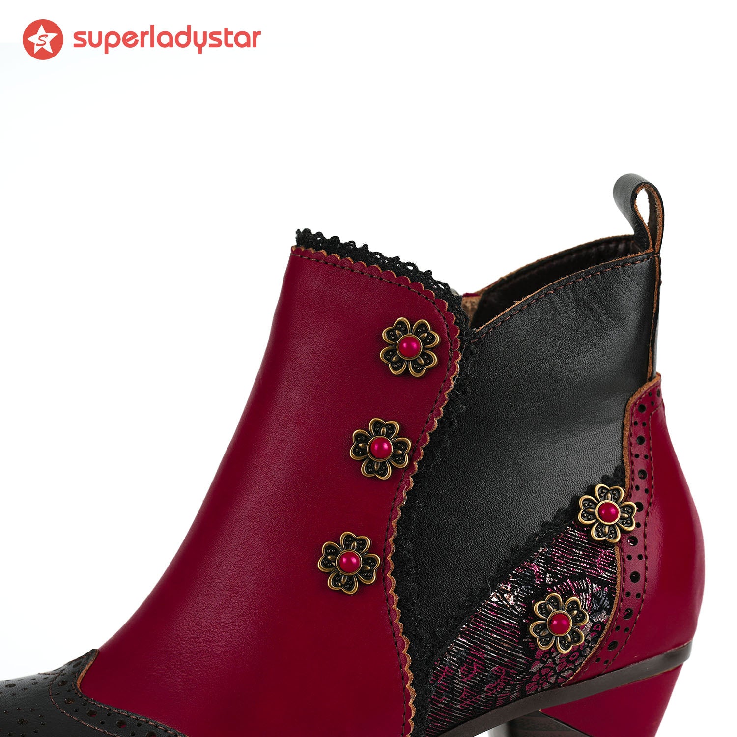 Botas nobres de tornozelo bordadas rosa (pré-encomenda)