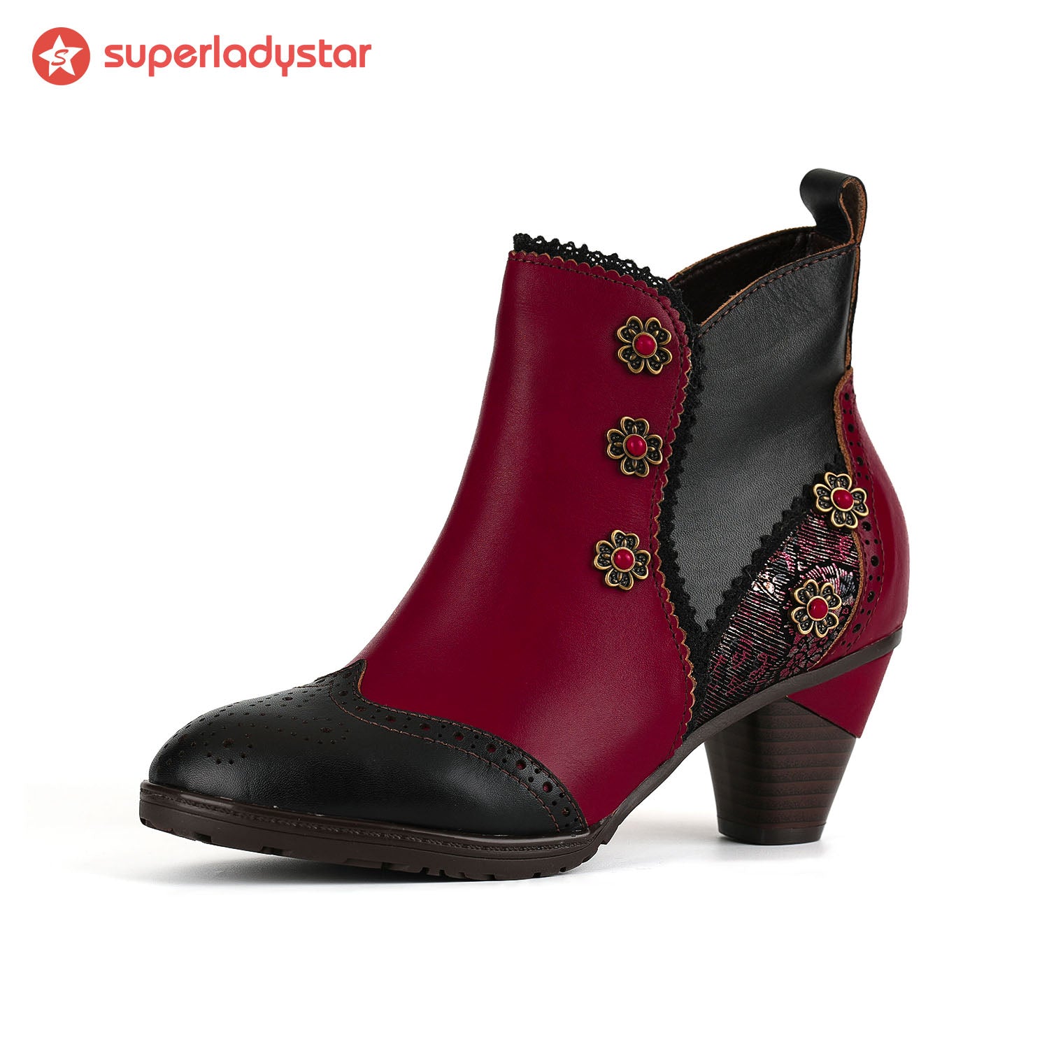Botas nobres de tornozelo bordadas rosa (pré-encomenda)