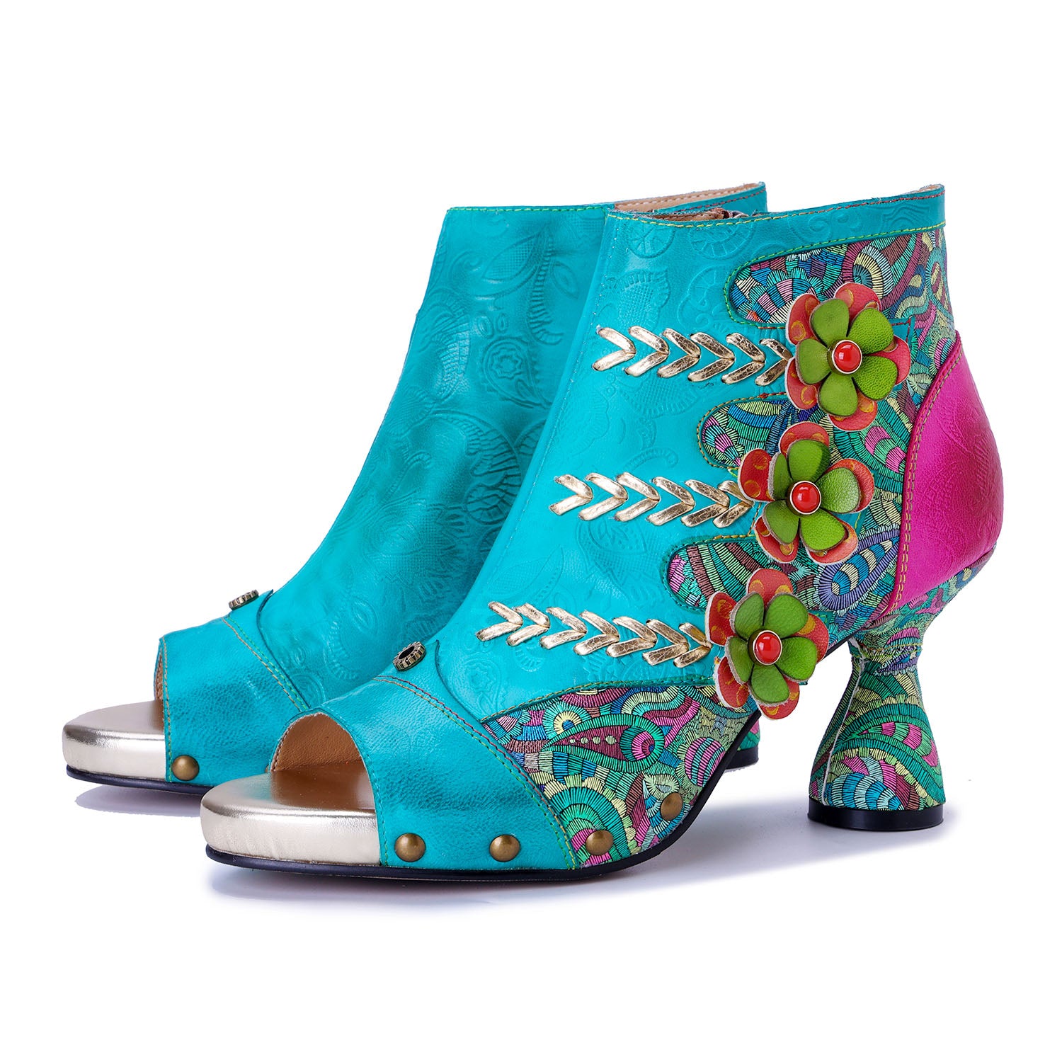 Botas de bordados de flor tropical