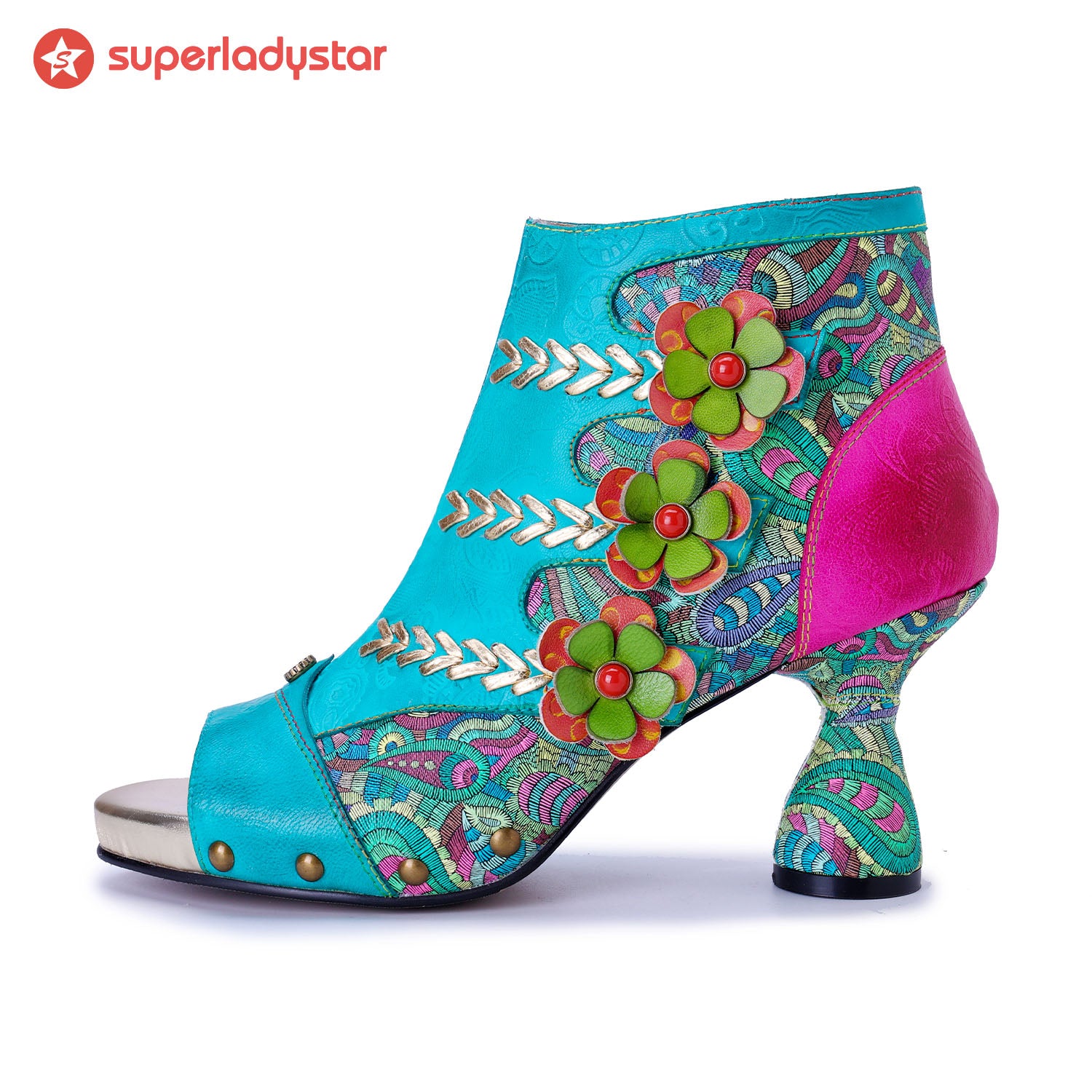 Botas de bordados de flor tropical